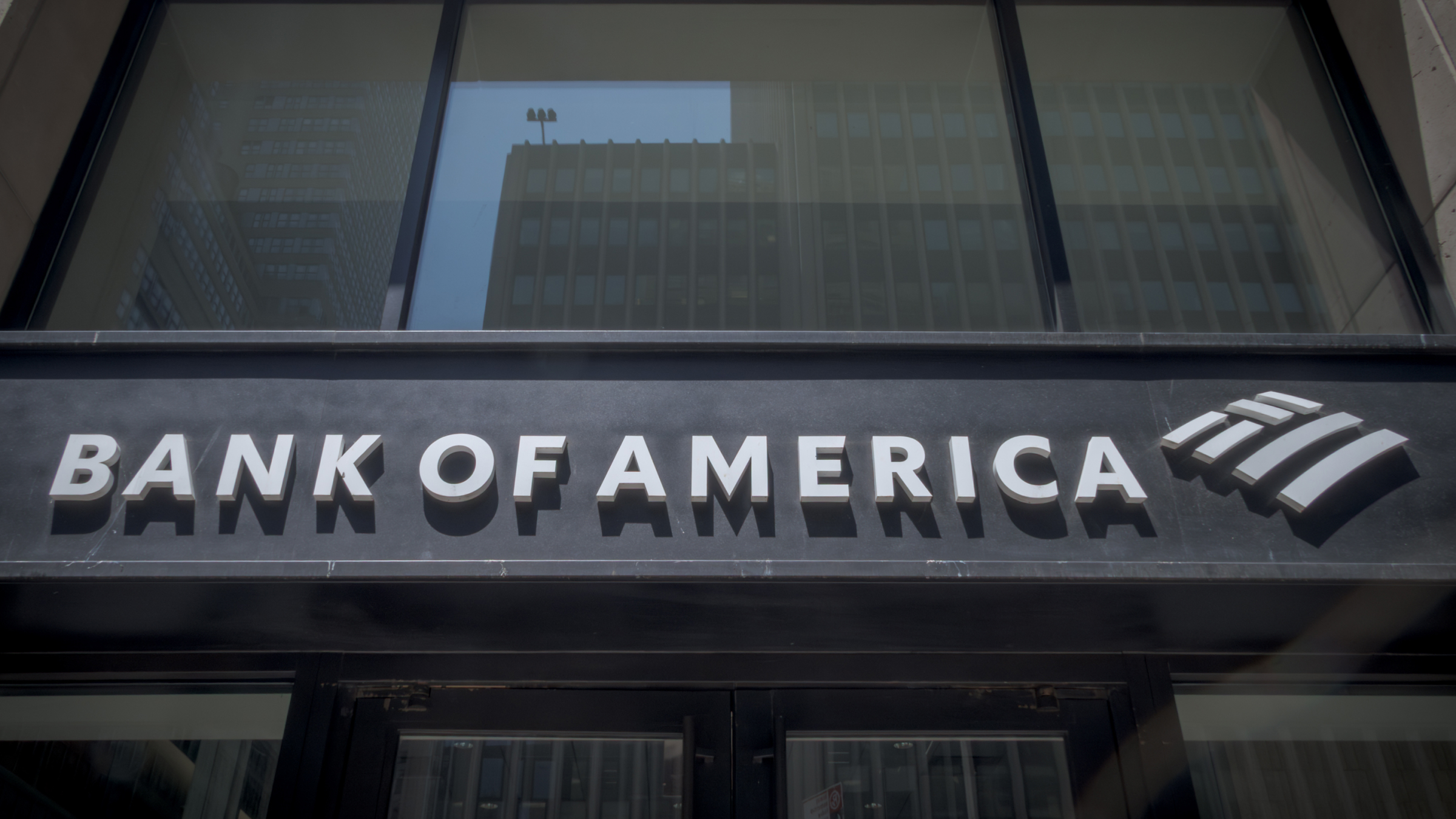 Sign at the entrance to a Bank of America branch.