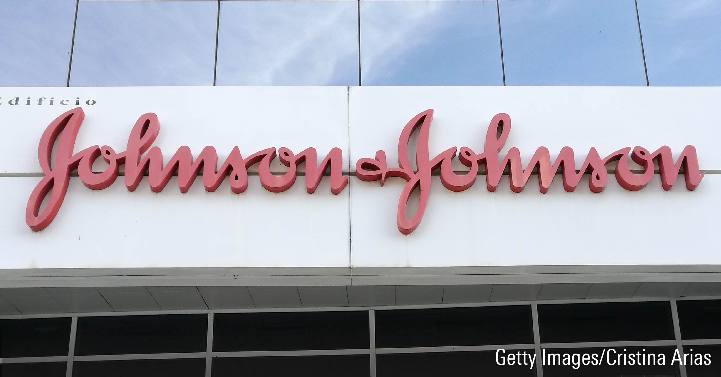 Image of a sign of the Johnson & Johnson logo.