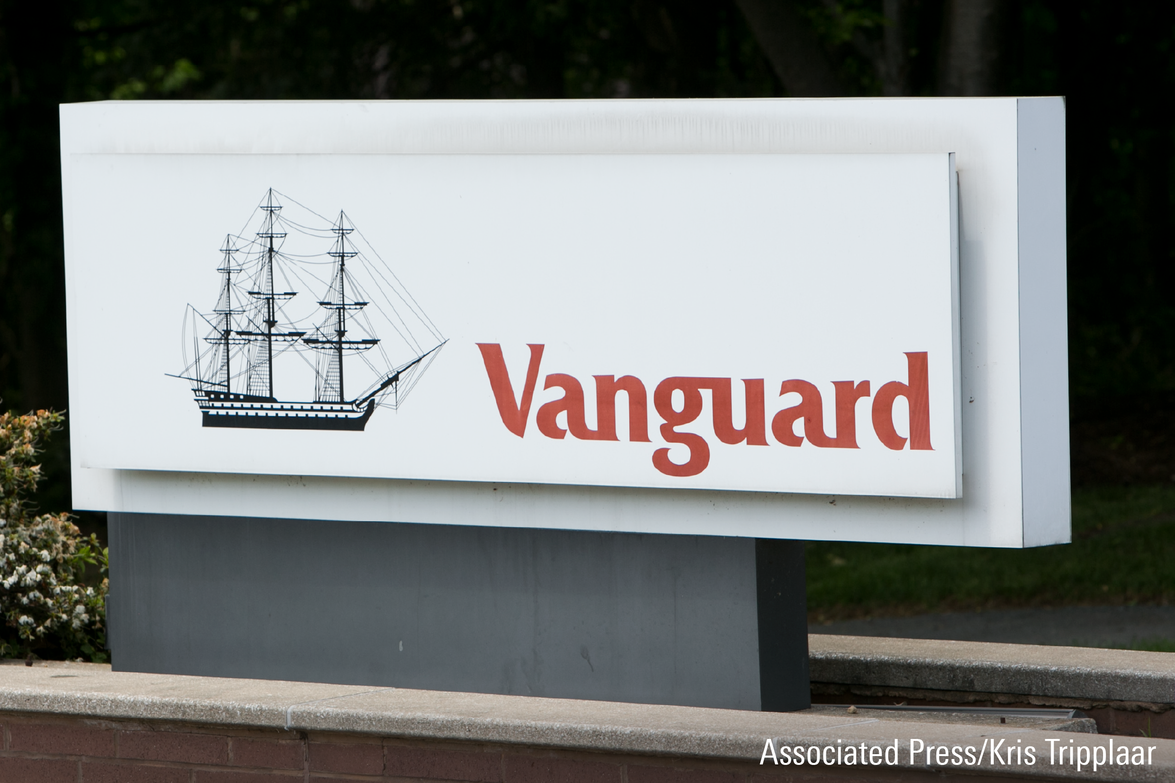 A photograph featuring a Vanguard's logo sign outside its headquarter in Malvern, Pennsylvania.