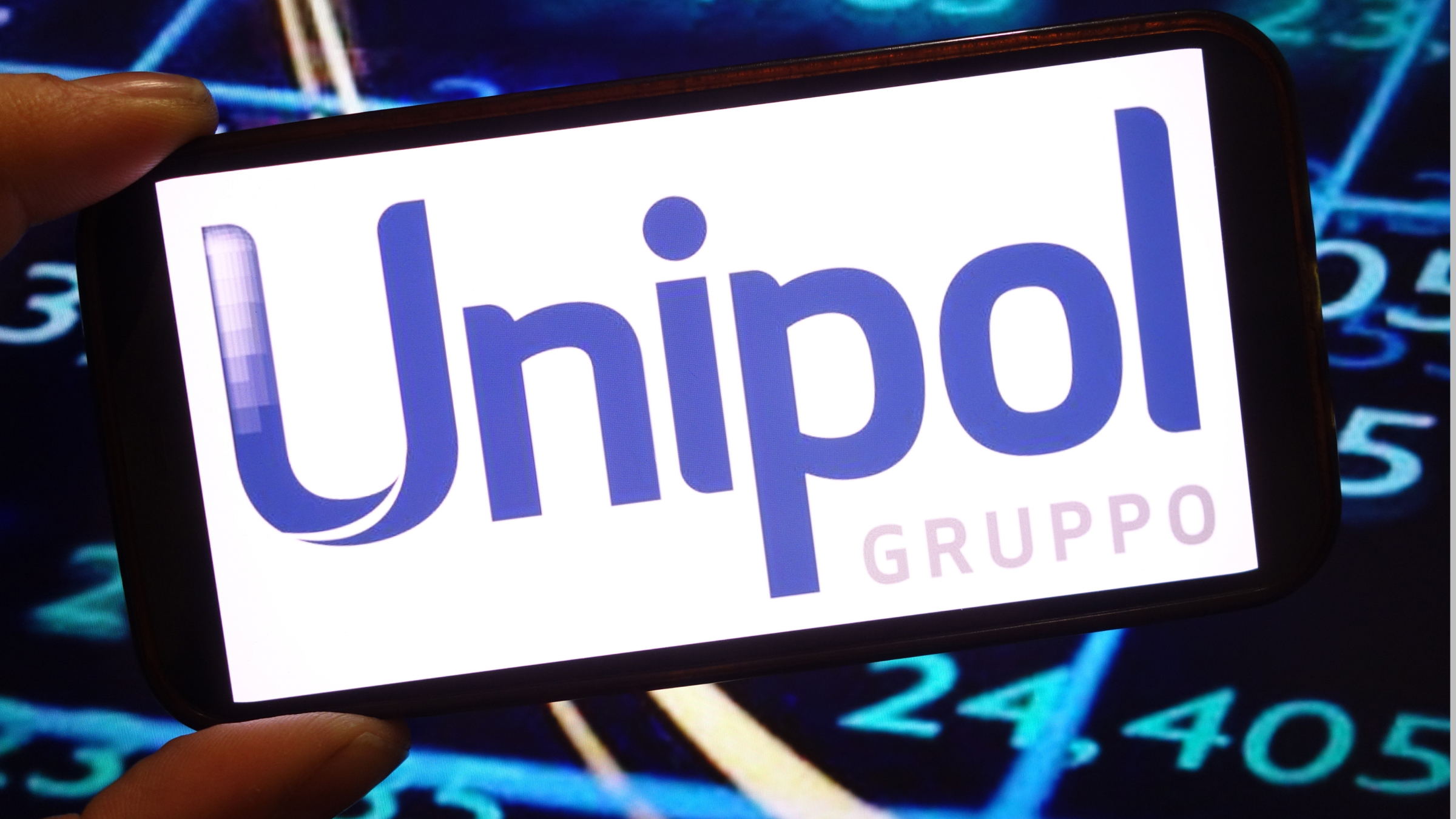 The Unipol Gruppo S.p.A. company logo is seen displayed on a smartphone screen.