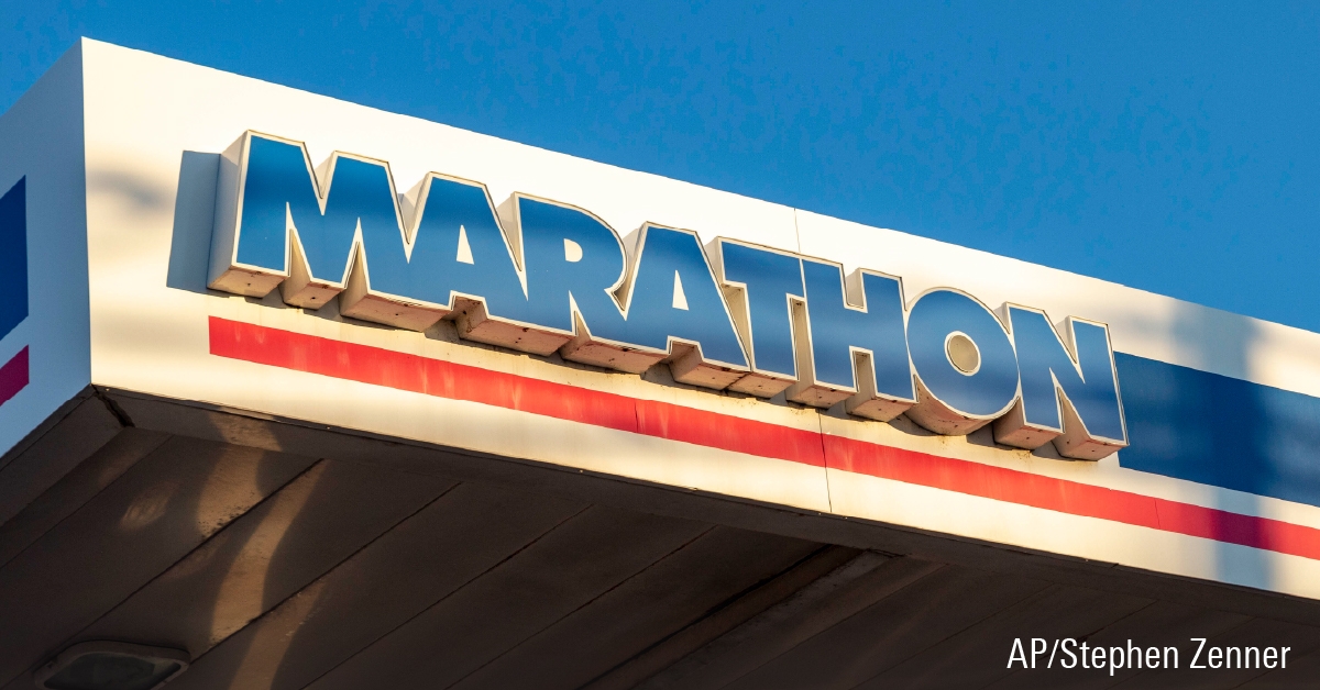 Marathon logo seen at a petrol station in Ohio.