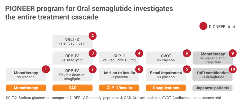 pioneer 3 semaglutide Change in HbA1c with oral and active comparators at end of Overview of the global PIONEER