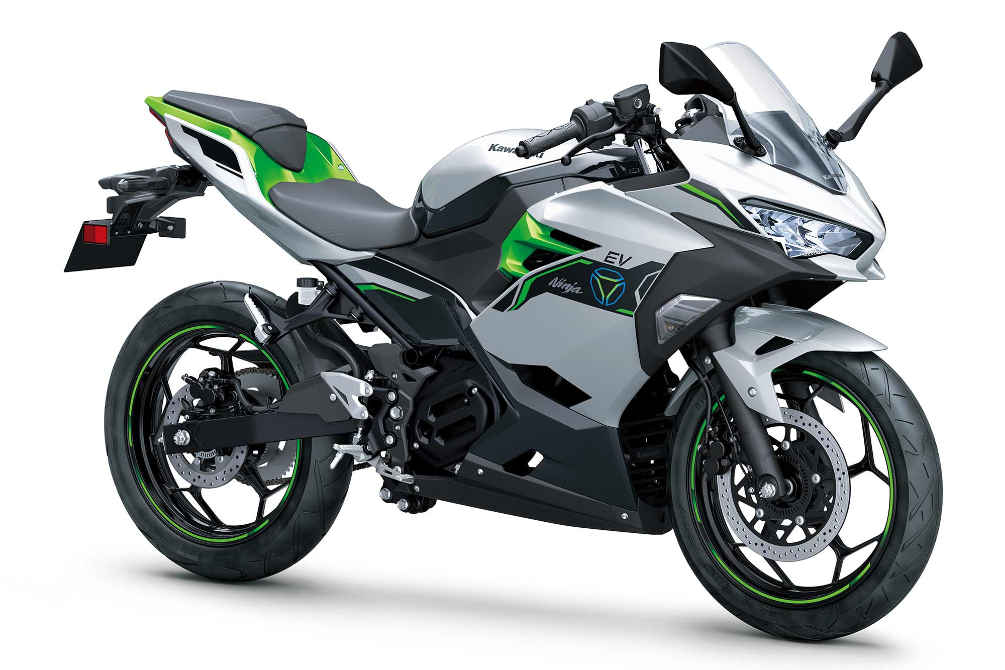 There will be two styles of motorcycles in Kawasaki’s initial electric range. This is the faired Ninja-style model.