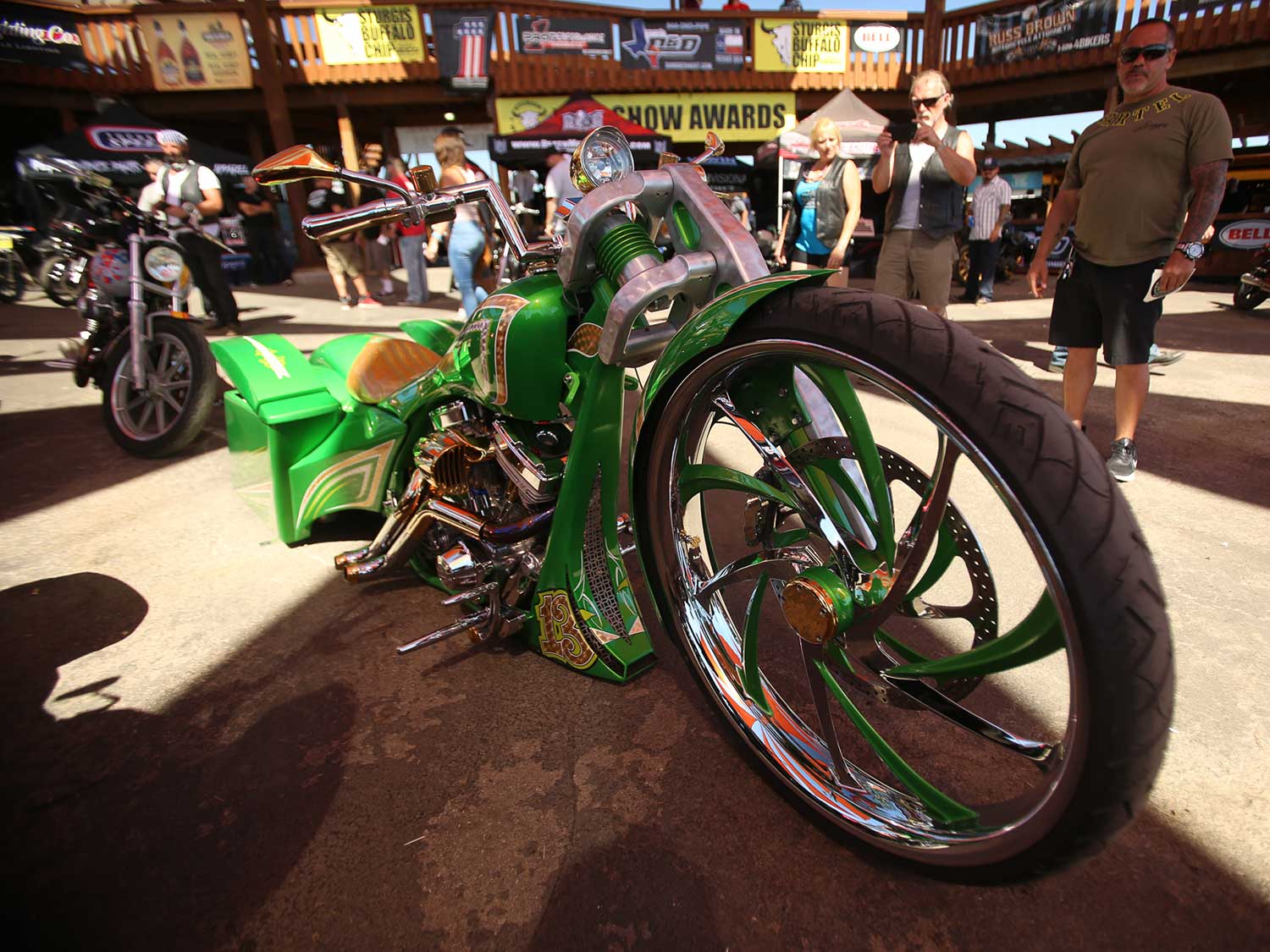 Custom green motorcycle at Sturgis 2020