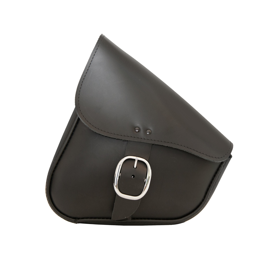 Willie & Max Black Leather Swingarm Bag with Matte Black Buckle