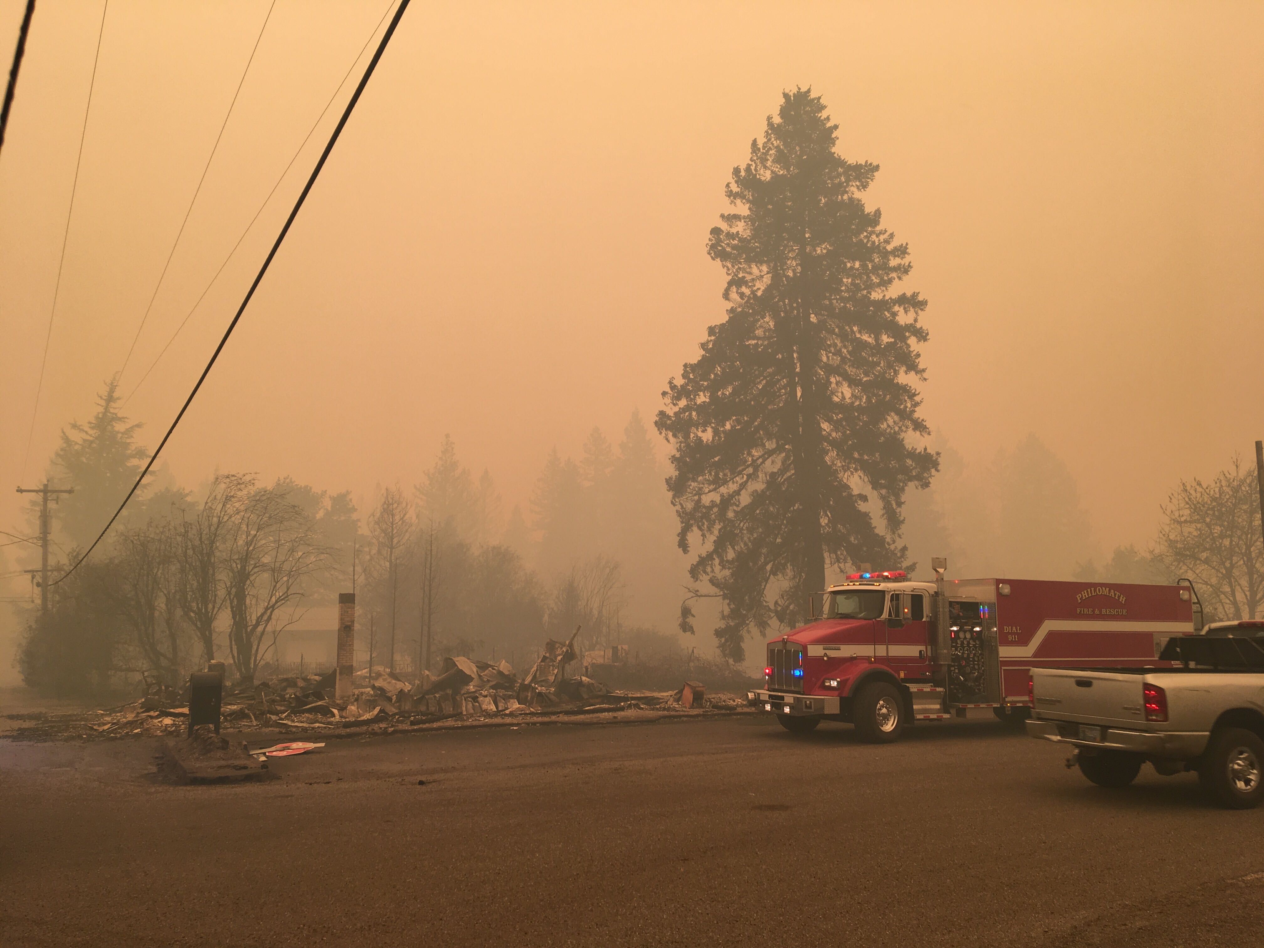 The remains of the U.S. Post Office in Gates, Ore., on Sept. 9, 2020 after a wildfire swept through the community east of Salem.