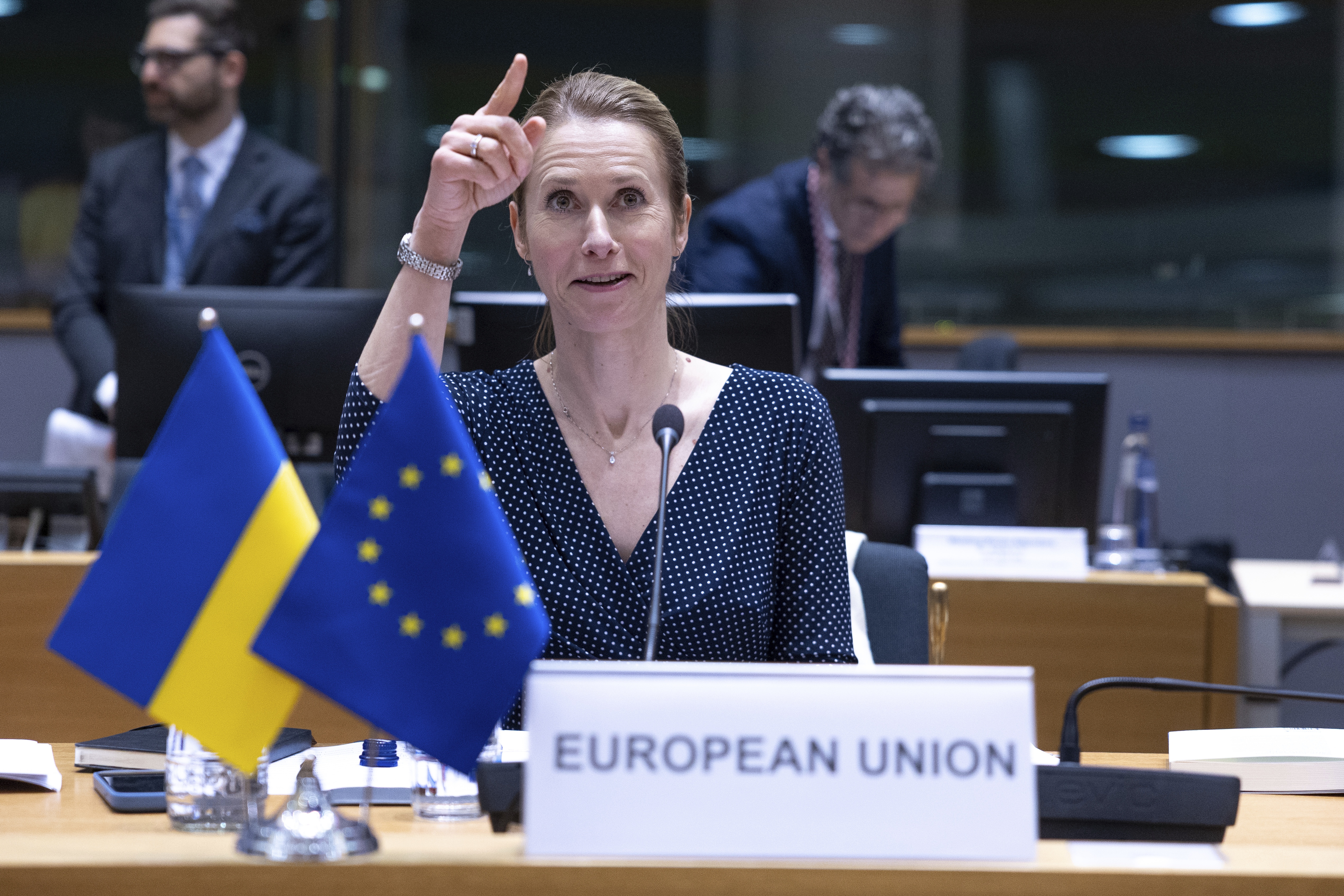 European Union foreign policy chief Kaja Kallas attends the EU-Ukraine Association Council at the European Council building in Brussels April 9, 2025.