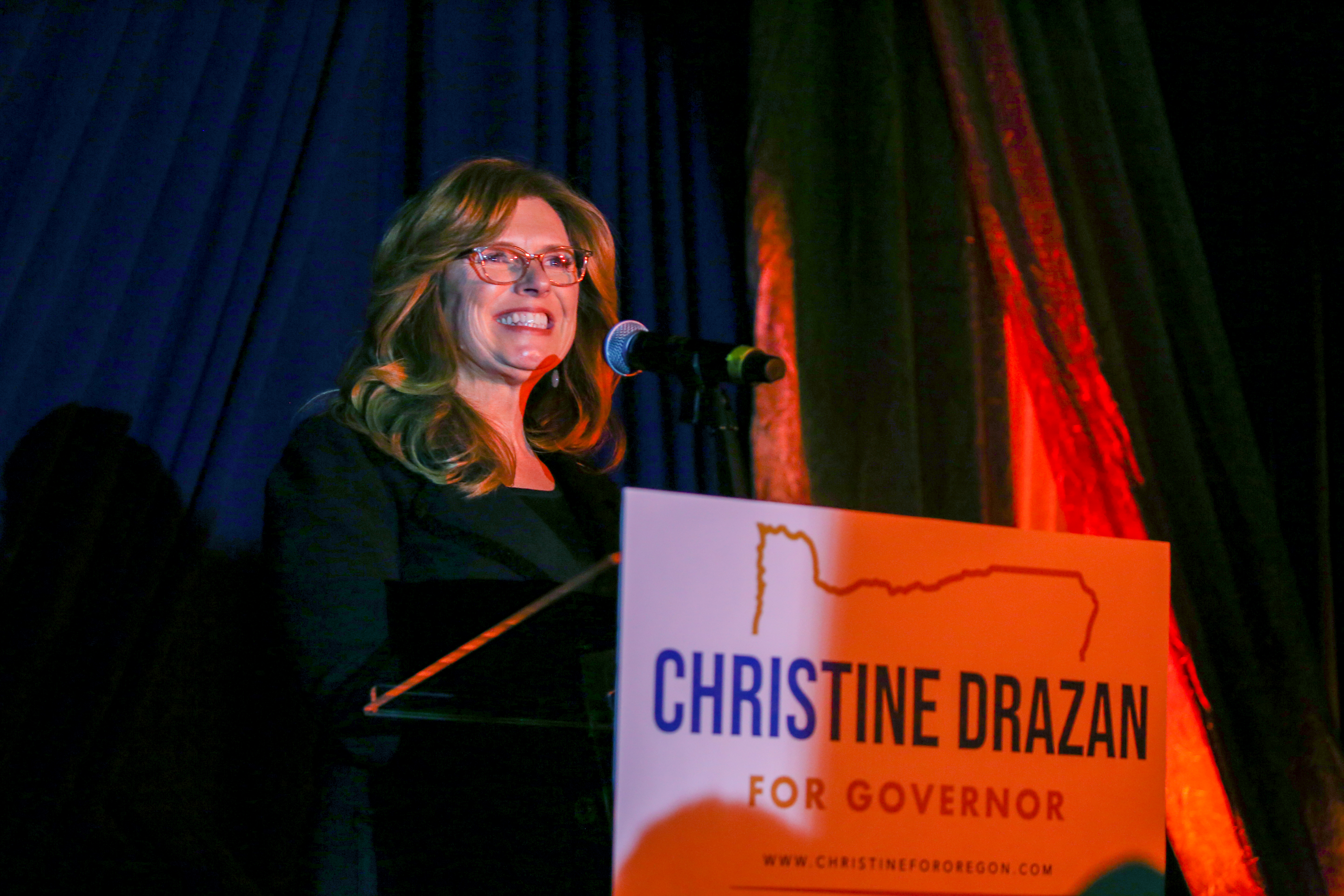 Christine Drazan speaks to supporters at her election night party held at the Oregon Garden in Silverton, Ore., Nov. 8, 2022.
