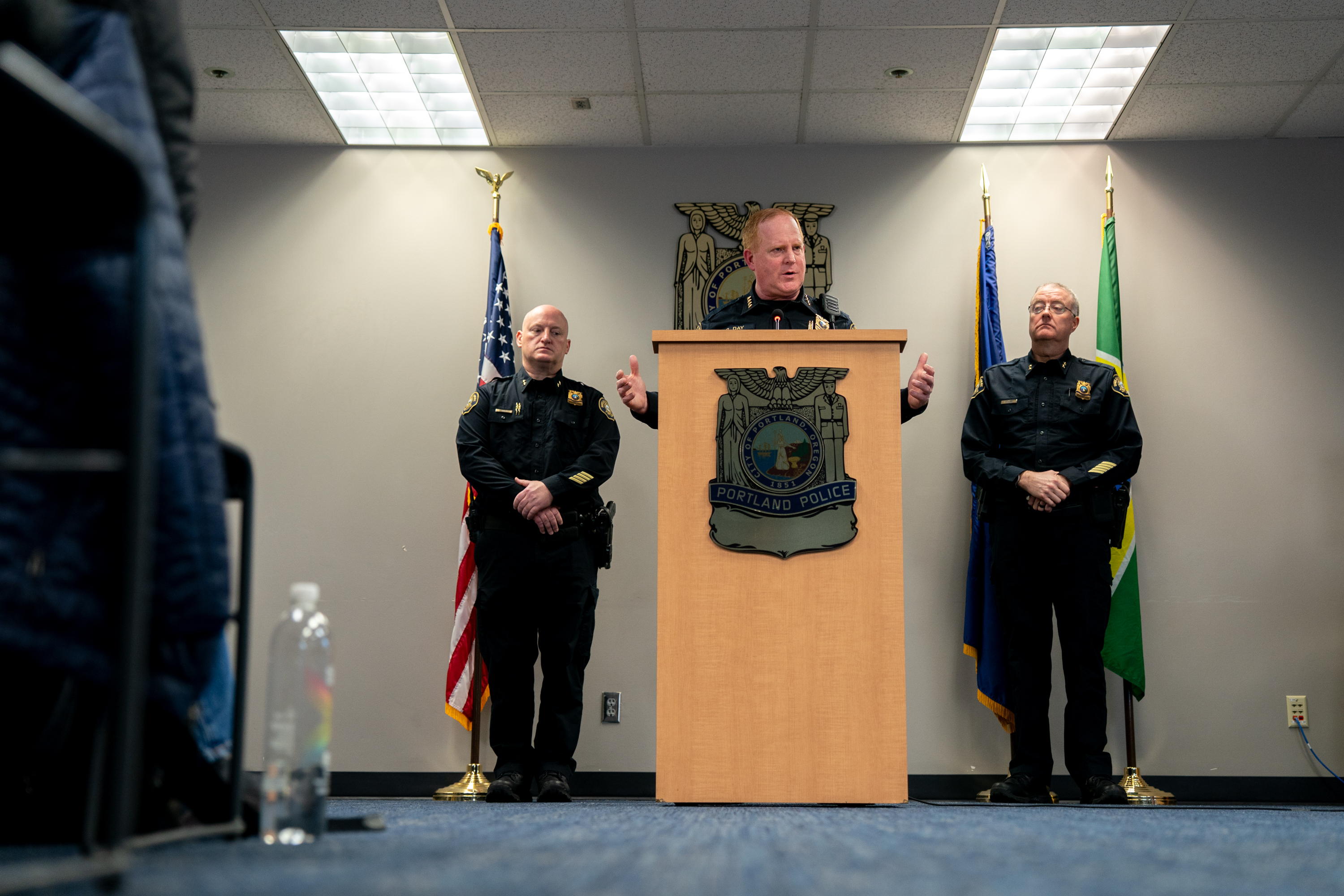 File photo from Jan. 8, 2026. Portland Police Chief Bob Day speaks at a press conference held at the Central Precinct in Portland.