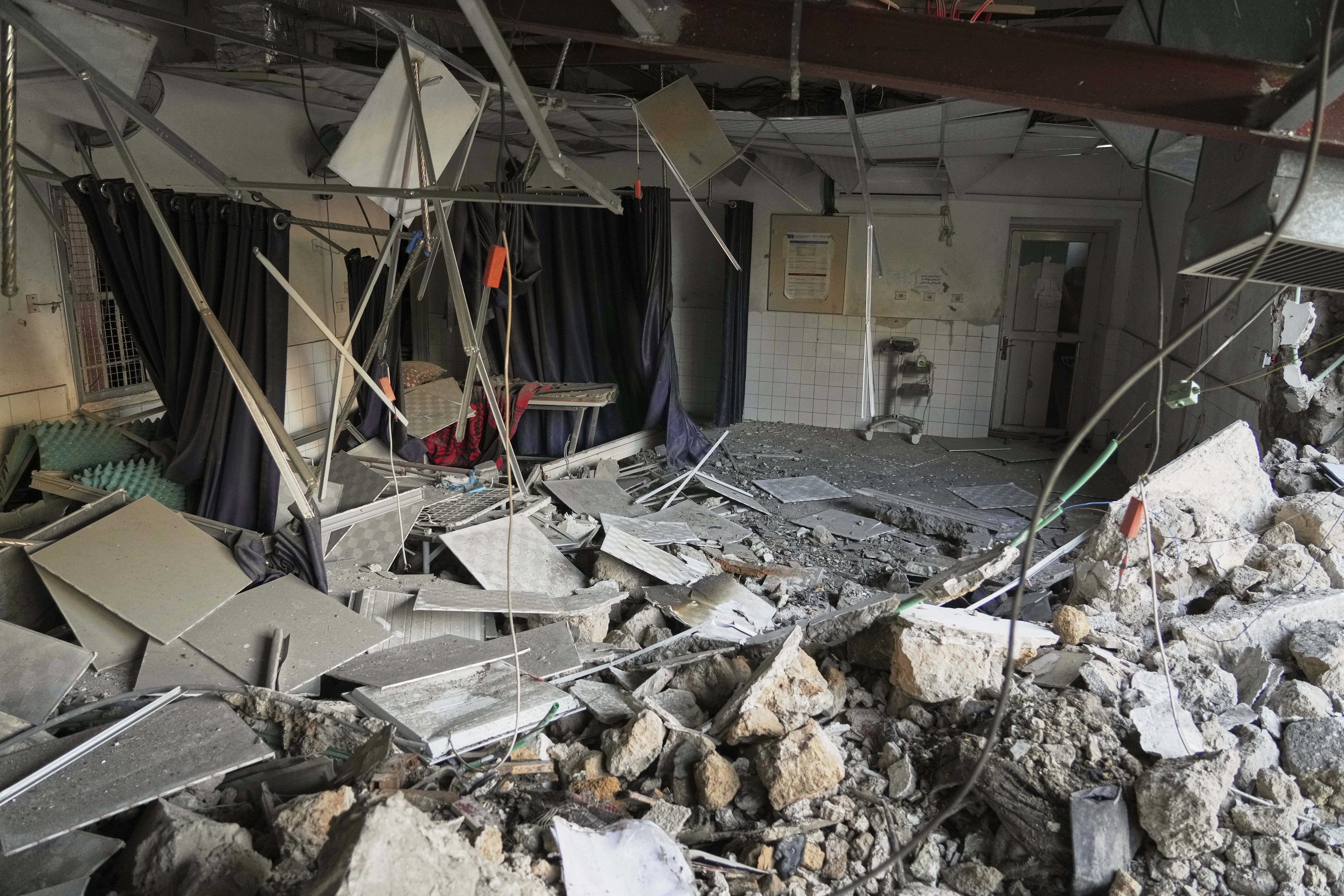The outpatient and laboratory wards of the Al-Ahli Arab Baptist hospital are seen after being hit by an Israeli army strike late Saturday, following a warning issued by the army to evacuate patients, in Gaza City, on Sunday.