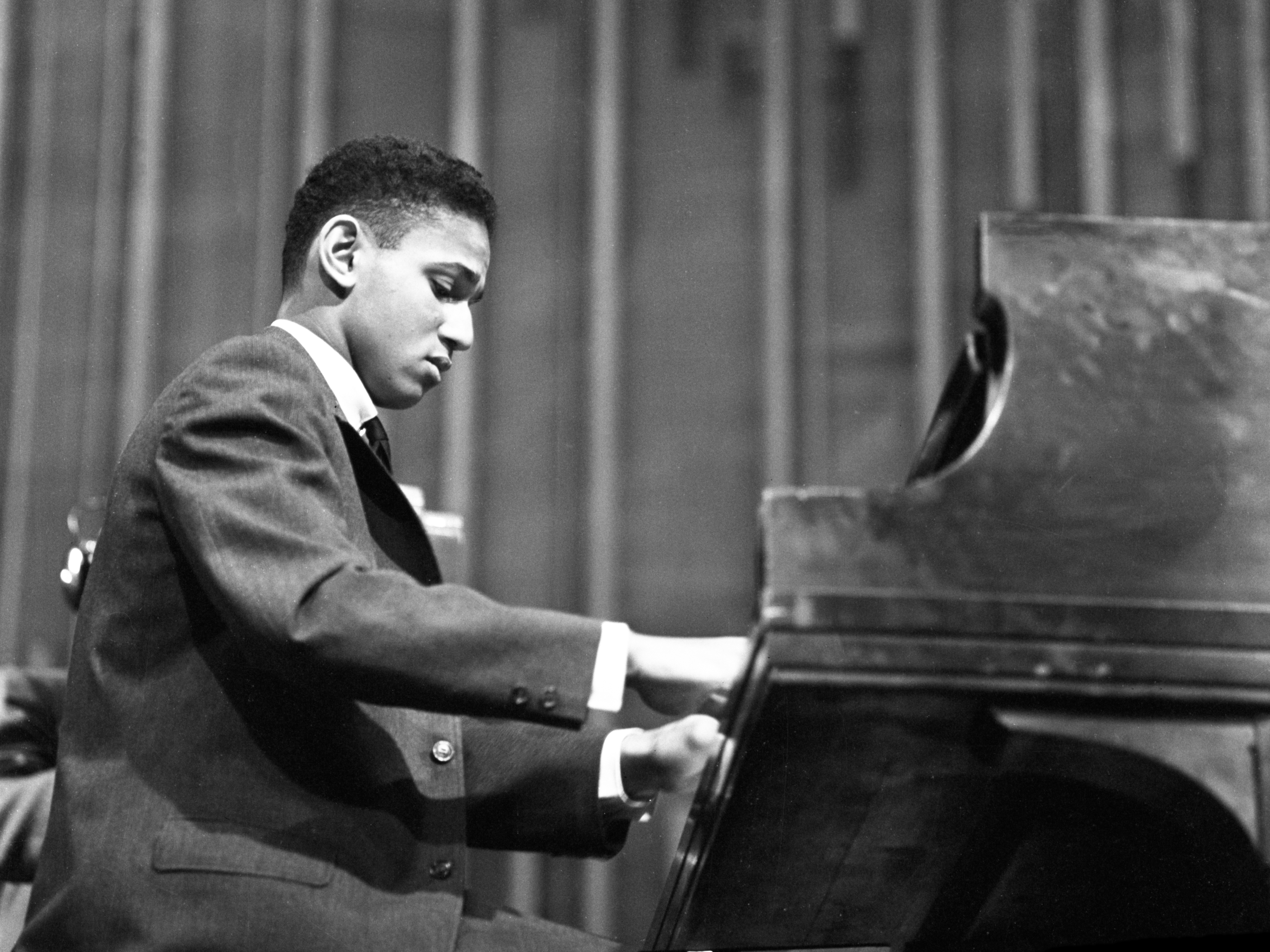 Pianist André Watts, age 16, in rehearsal with the New York Philharmonic for one of Leonard Bernstein's Young People's Concerts.