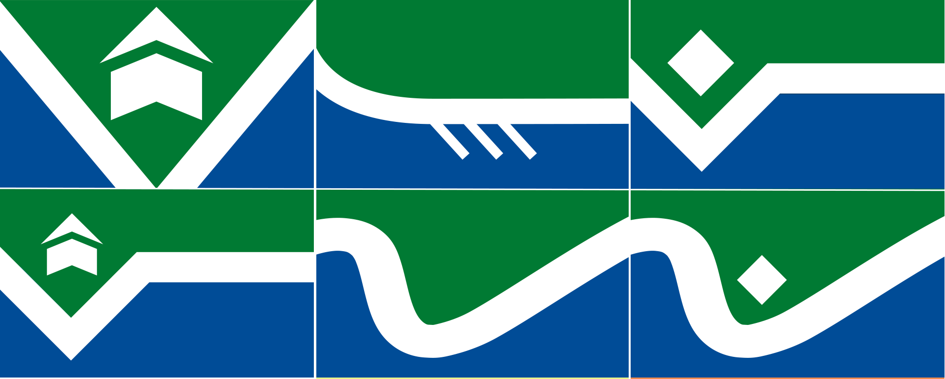 Six finalist flag designs are raised at the city hall in Vancouver, Wash., on Oct. 4, 2025, for public viewing.