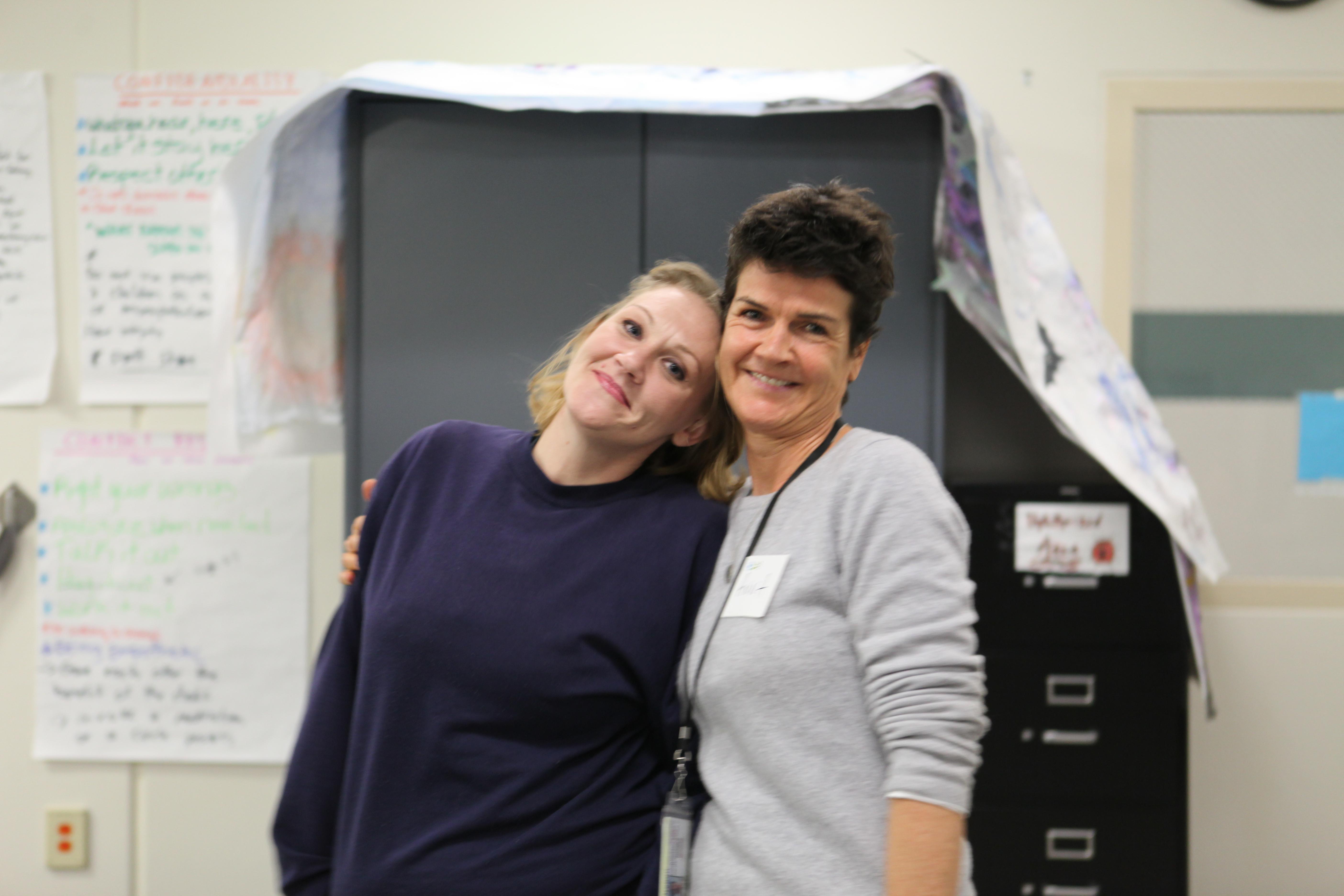 Jessica (left) and Anna Debenham inside one of the classrooms at Coffee Creek Correctional Institution, the state's only women's prison, where The Insight Alliance classes take place.