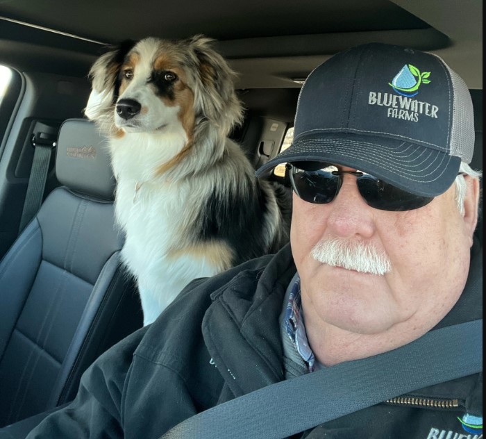 Frank Tiegs’ longtime friend, Brian Drouhard, and his young Aussie dog, Annie.