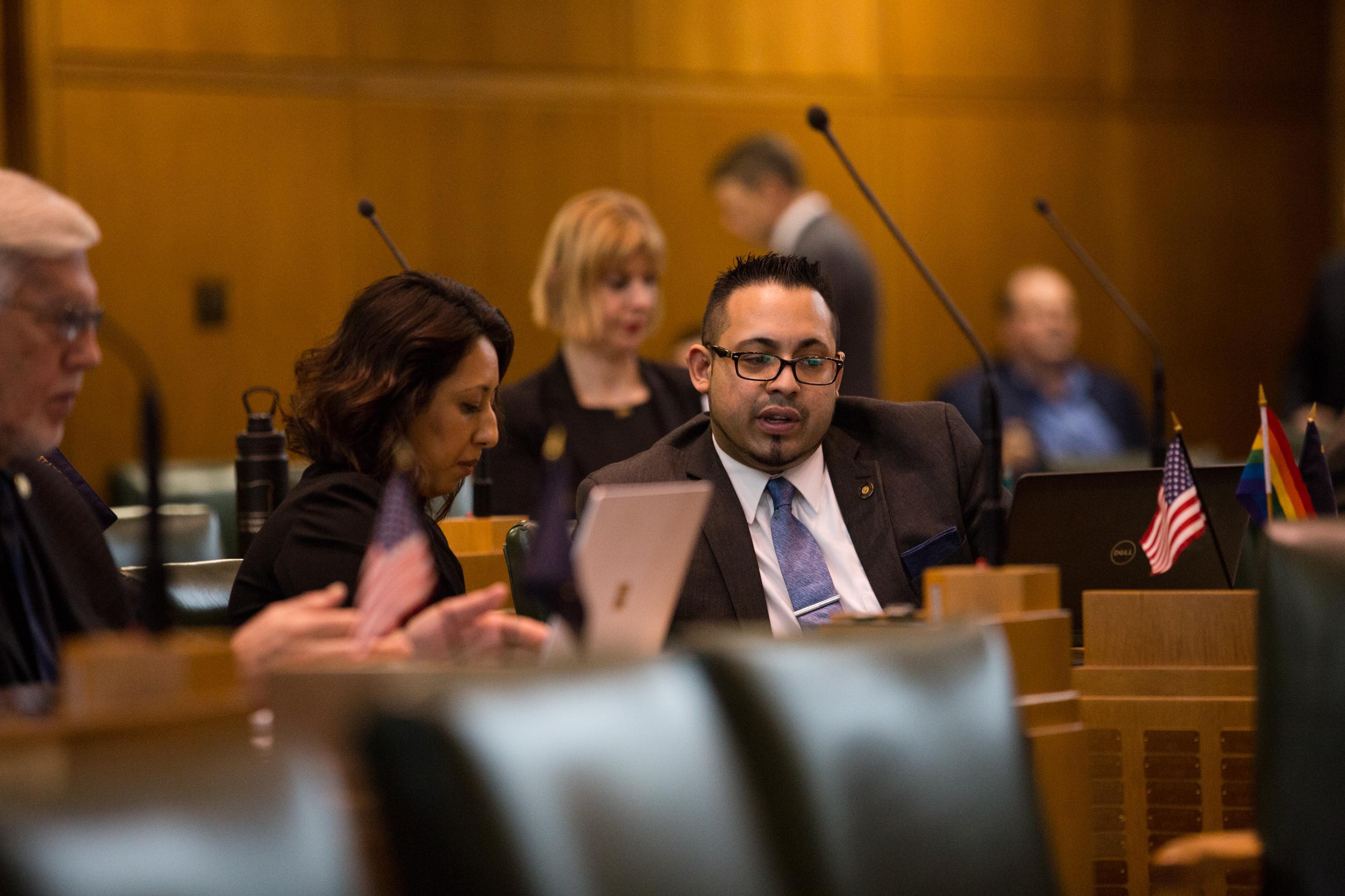 State Rep. Diego Hernandez is pictured on the House floor at the Capitol in Salem, Ore., Tuesday, April 2, 2019.