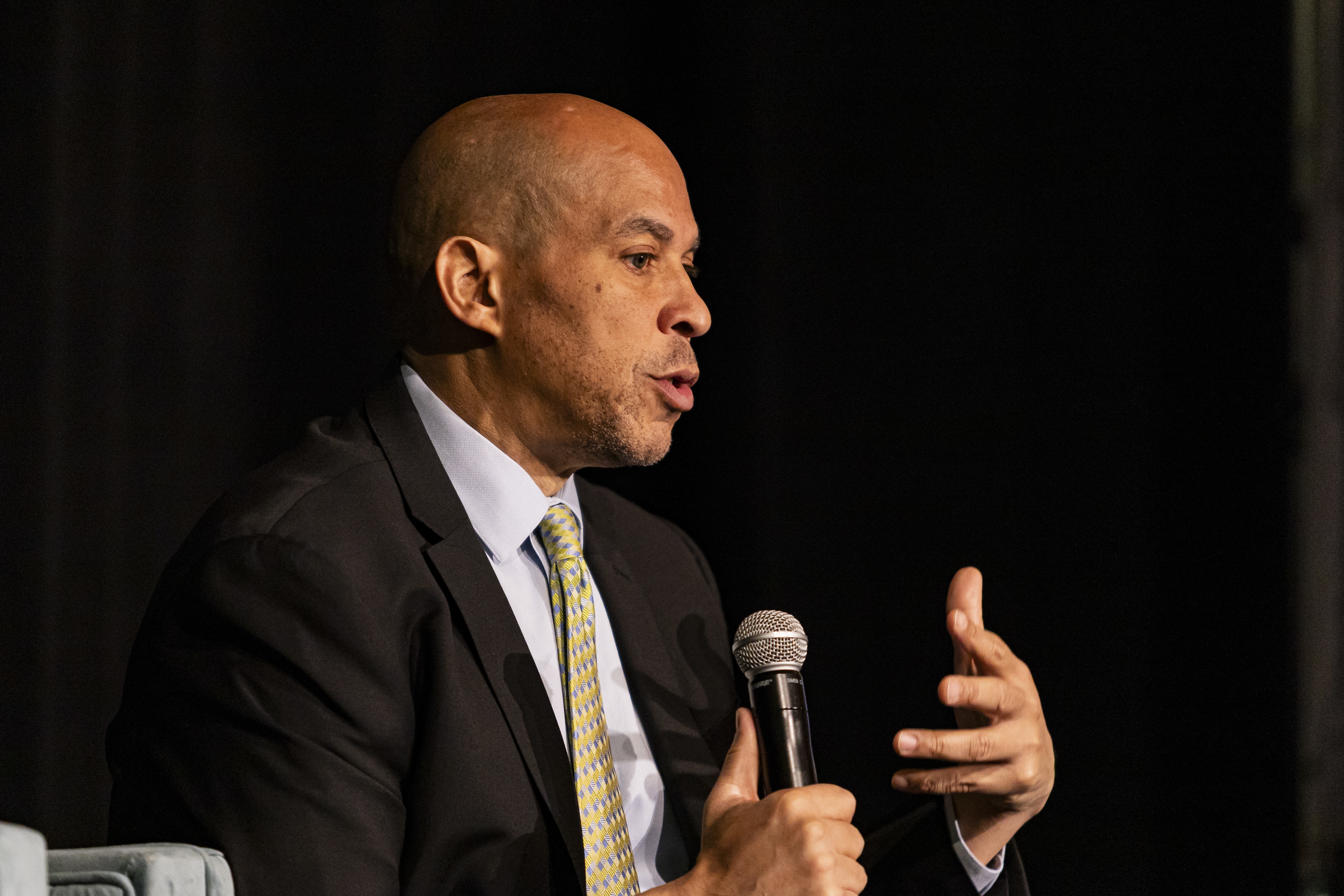 Democratic Sen. Cory Booker of New Jersey speaks on stage at the Cannabis Capital & Policy Summit.