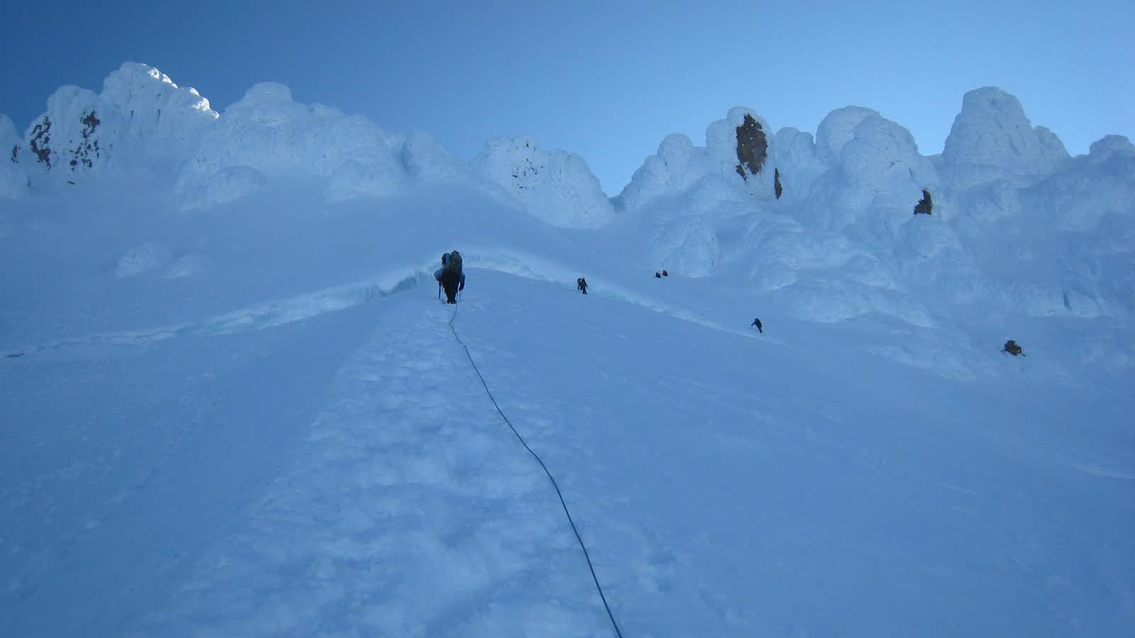 Photo of climbers ascending Mt. Hood, Ore.
