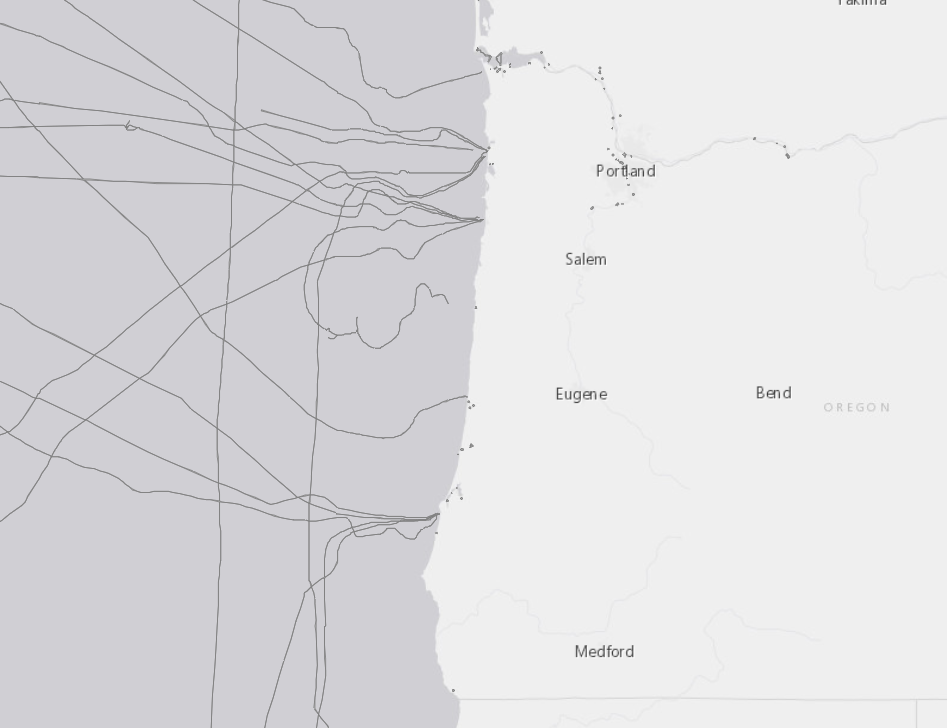 Oregon has several active and inactive ocean cables along its coastline, as illustrated by Marine Cadastre, a federal mapping program.