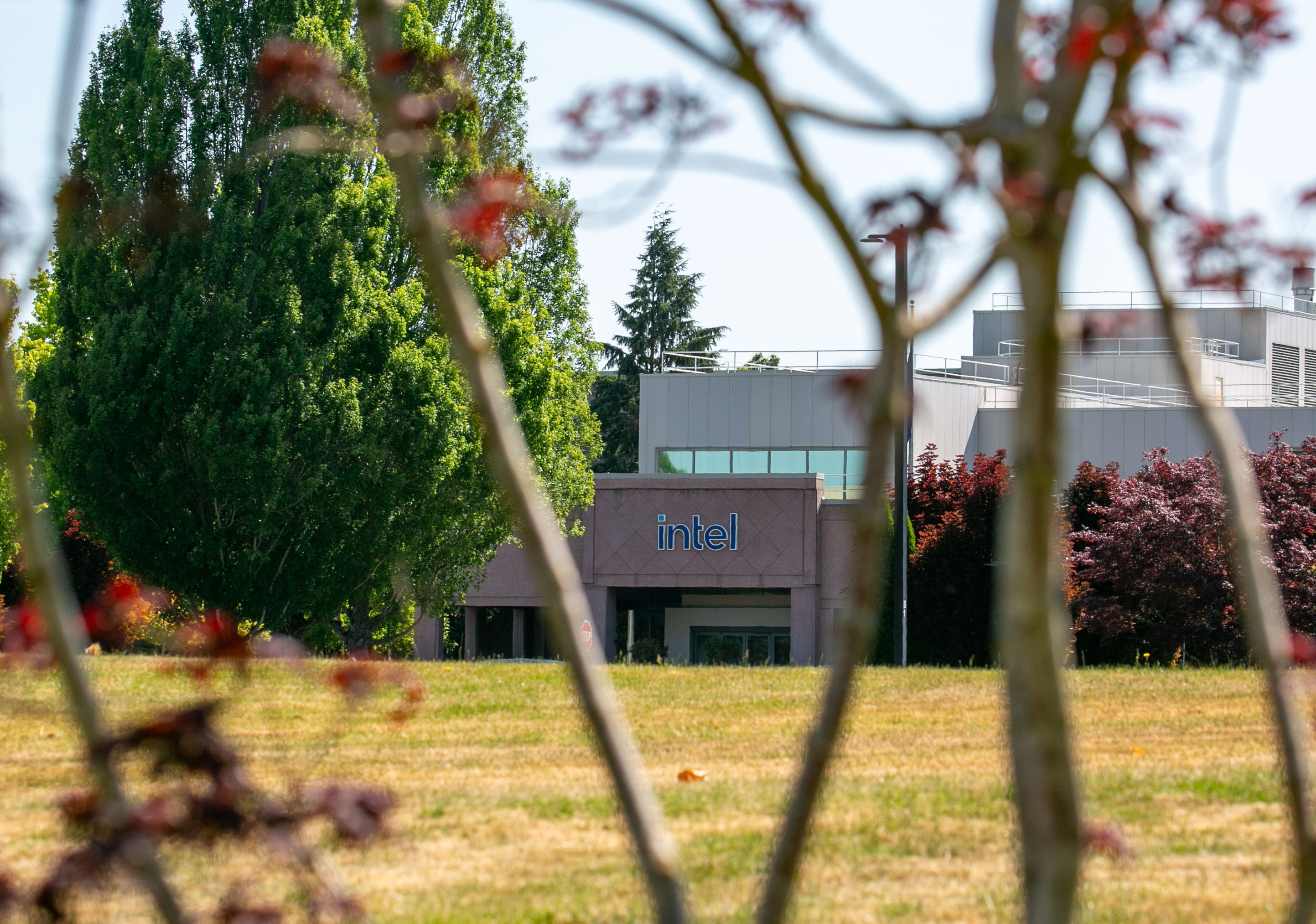 Intel’s Hawthorne Farms Campus in Hillsboro, Ore., July 8, 2025. Intel plans to cut over 2,400 Oregon employees as part of a layoff plan.