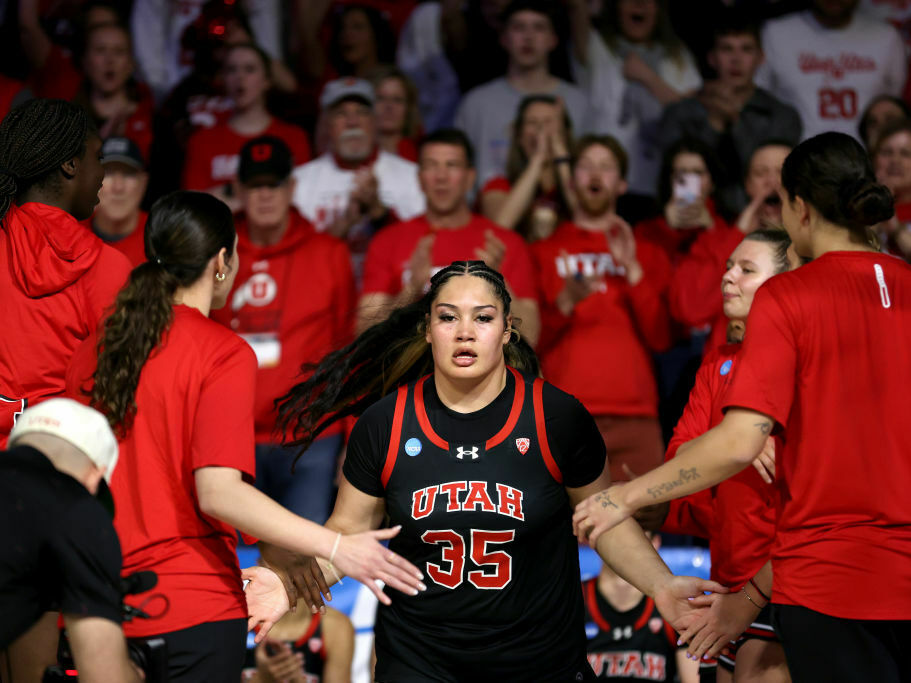 SPOKANE, WASHINGTON - MARCH 25: Alissa Pili #35 of the Utah Utes is introduced before the game against the Gonzaga Bulldogs in the second round of the NCAA Women's Basketball Tournament at McCarthey Athletic Center on March 25, 2024 in Spokane, Washington. (Photo by Steph Chambers/Getty Images)