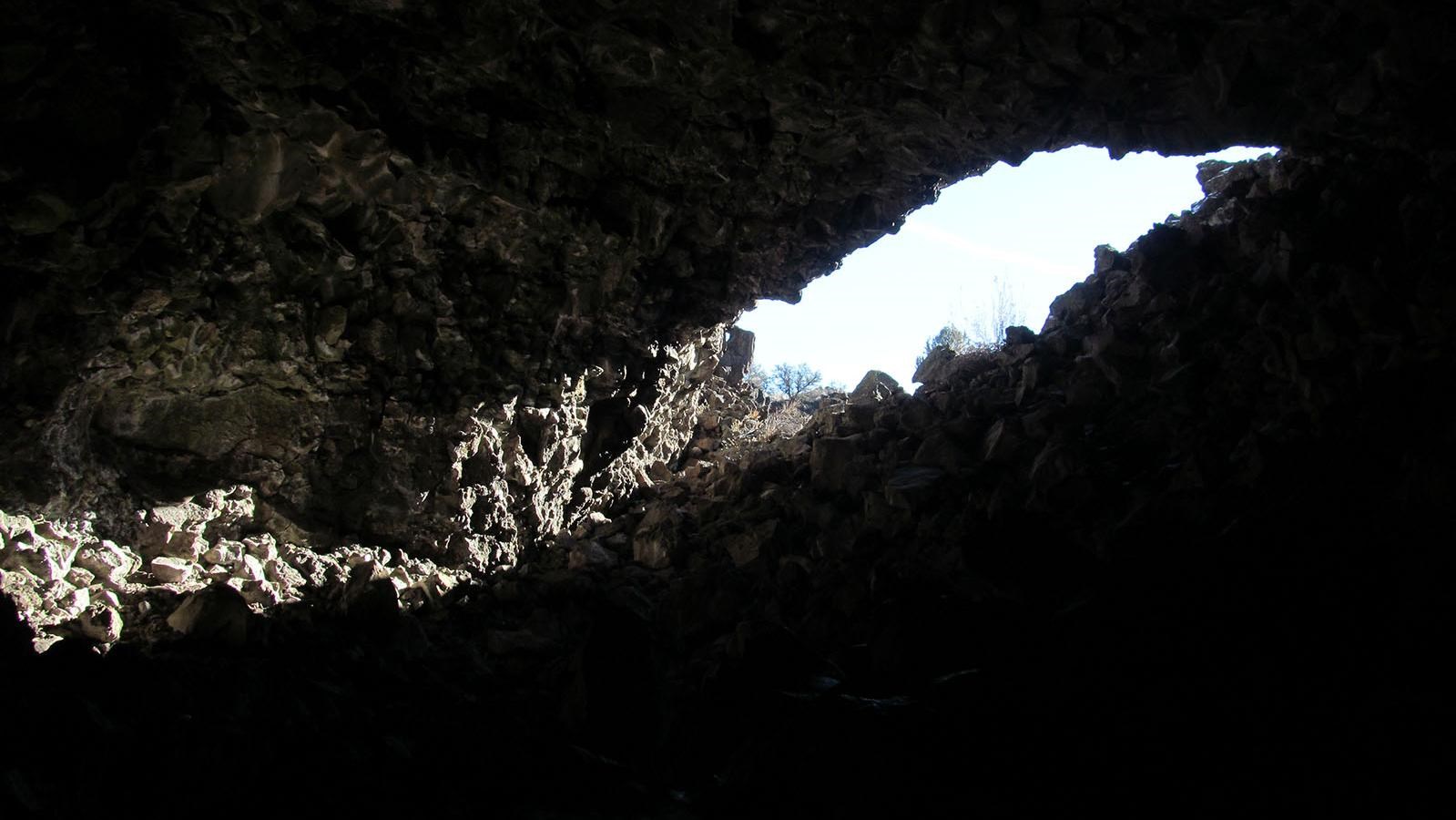 This undated image of Merrill Cave is an example of one of the hundreds of lava tube caves spread throughout the Lava Beds National Monument in California.