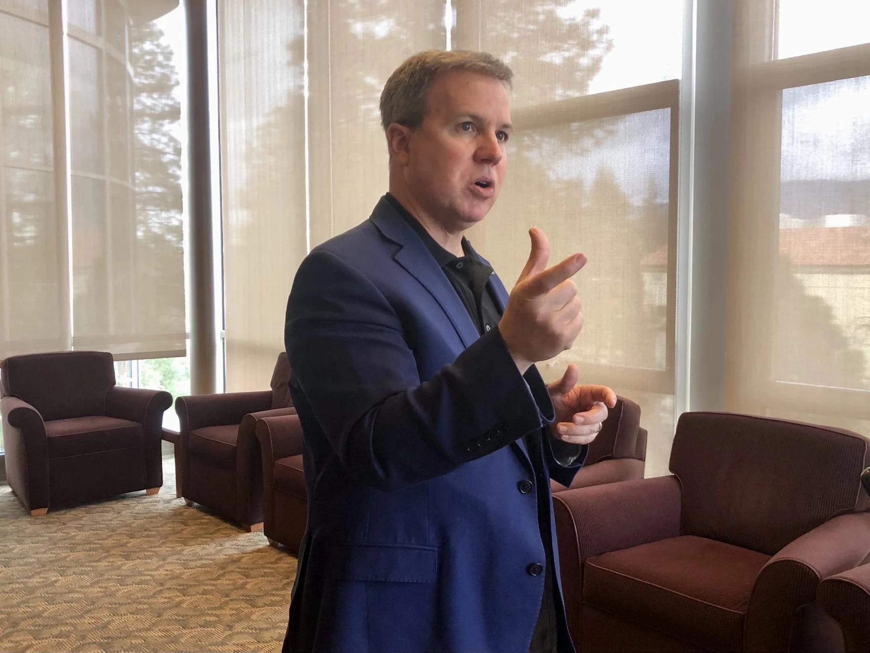 FILE - SOU President Rick Bailey answers questions about the university's recently-approved realignment plan in April 2023.