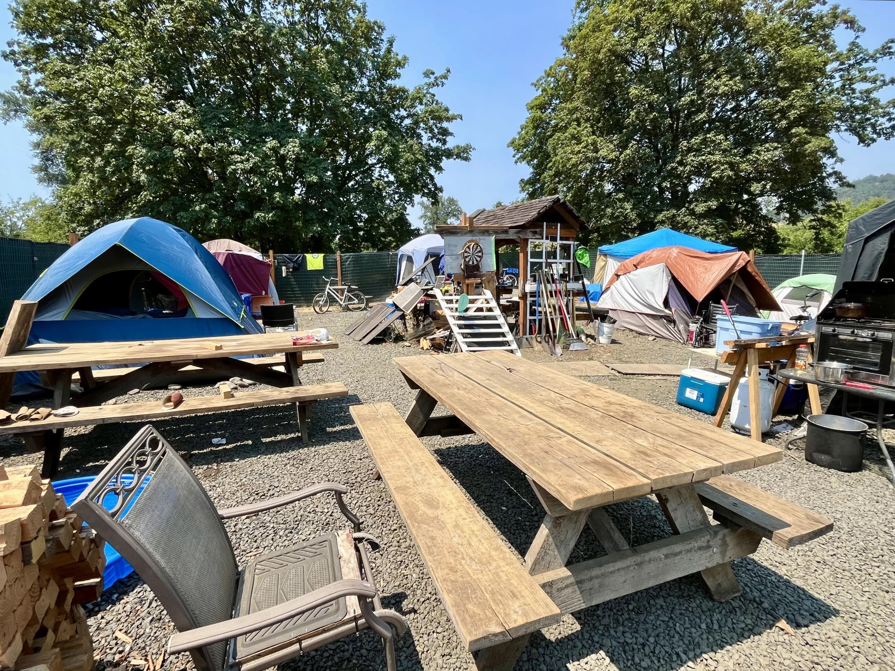 FILE - One of Elk Island's homeless camps in Roseburg, Ore., shown in July 2025.