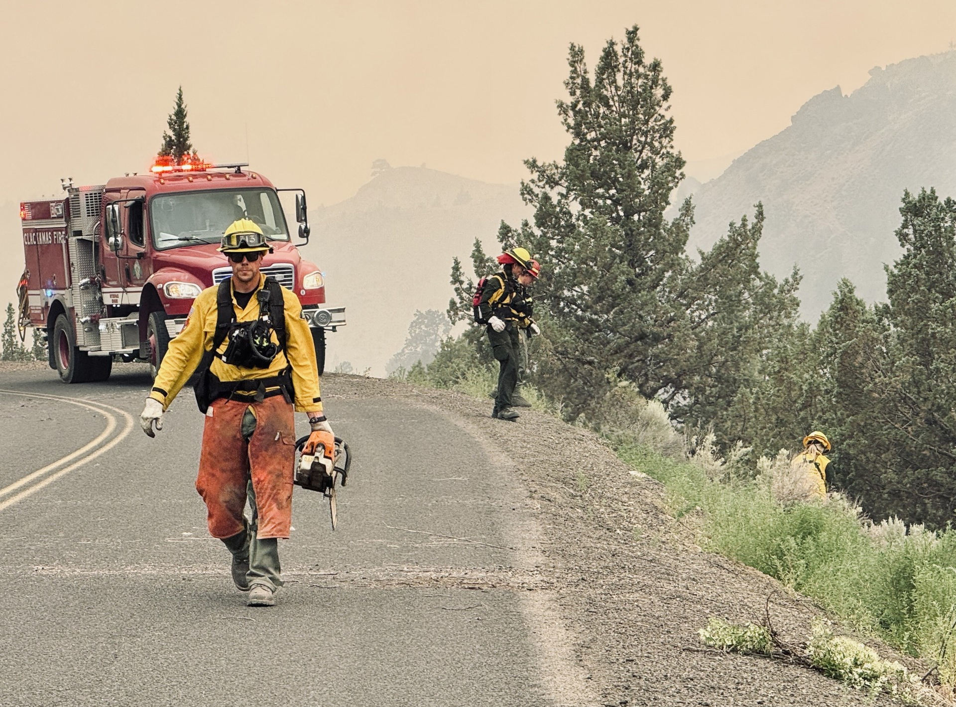 A firefighter on duty at the Rowe Creek Complex Fire in Wasco County, Ore.