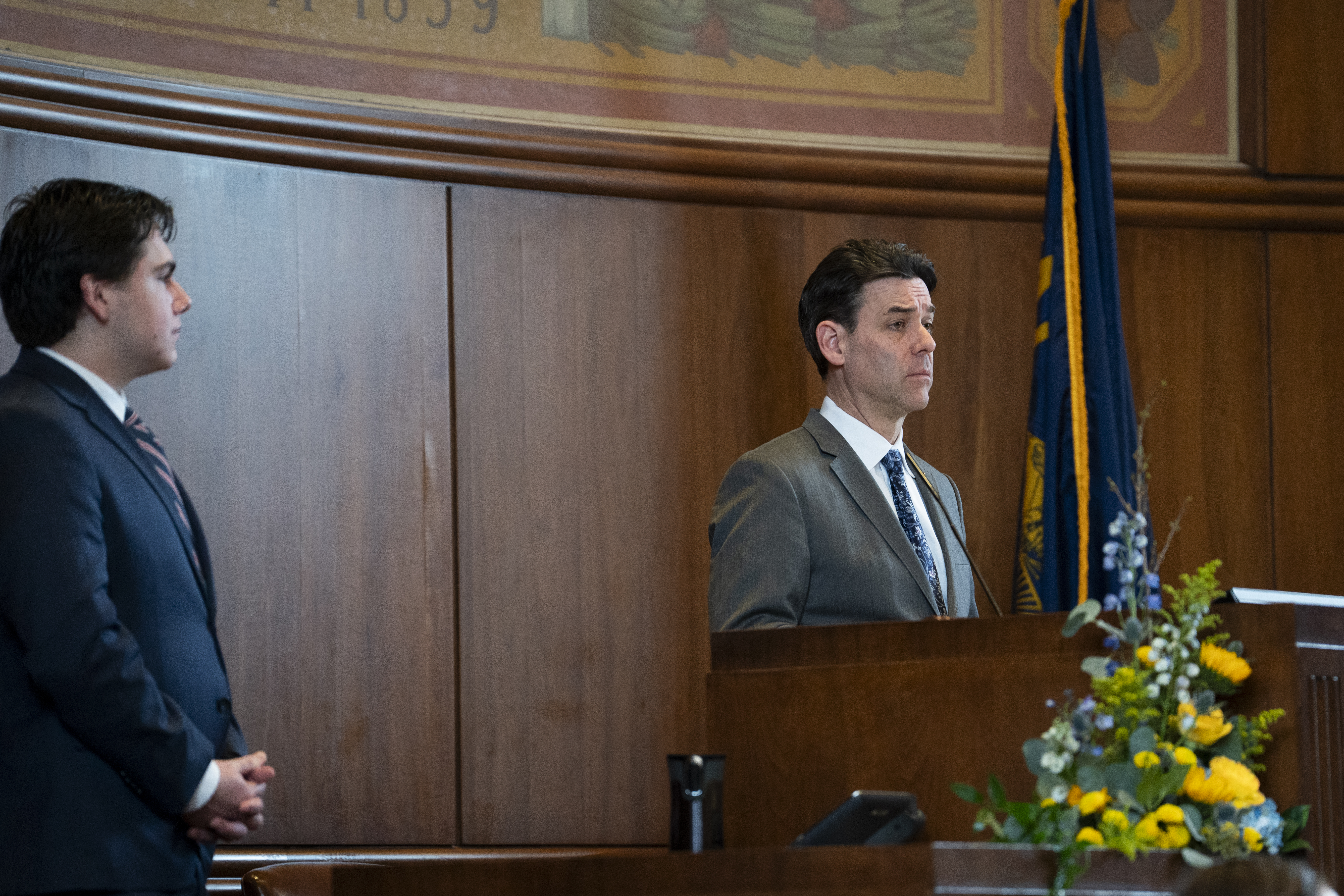 FILE - Senate President Rob Wagner at the dais in the Senate chambers in Salem, Ore., Feb. 2, 2026.