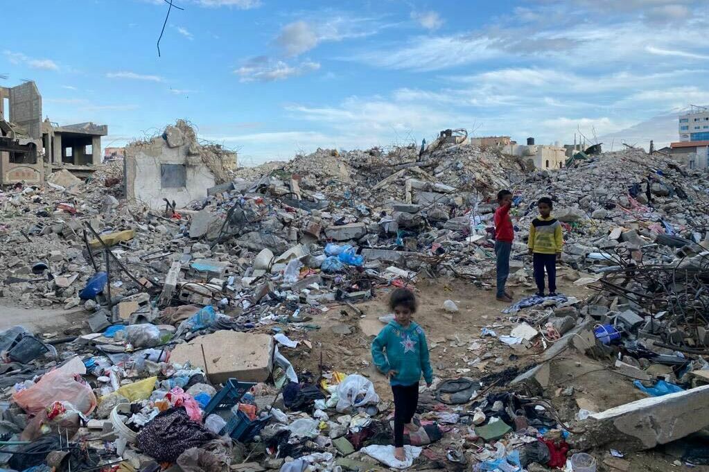 The rubble of a building in central Gaza where Eman Abusaeid and 22 members of her family were killed in an Israeli airstrike on Oct. 31.