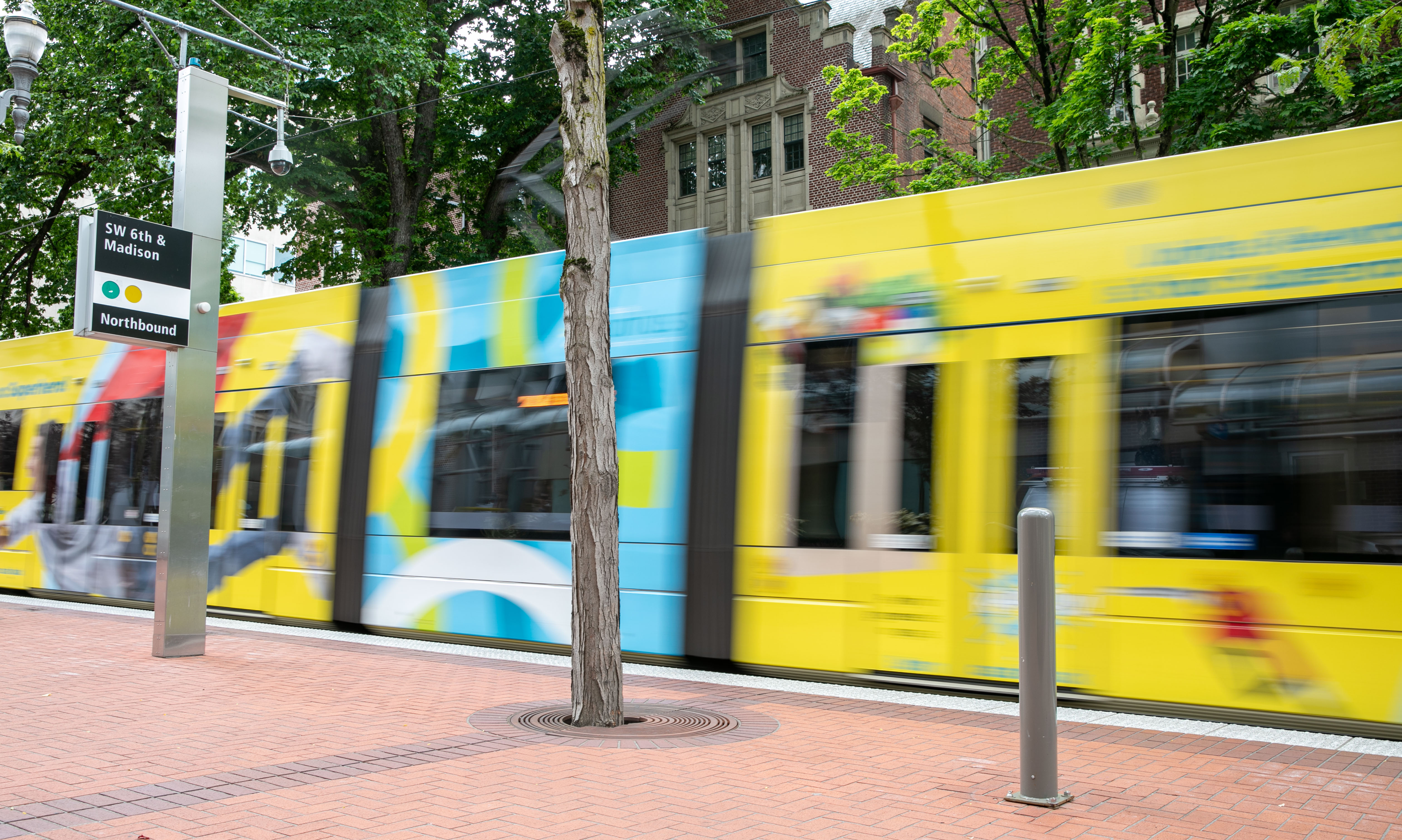 The MAX Light Rail leaves its northbound stop in downtown Portland, Ore., June 26, 2025. TriMet announced it will reduce its services by 10% over the next two years to fill a massive gap in its funding.
