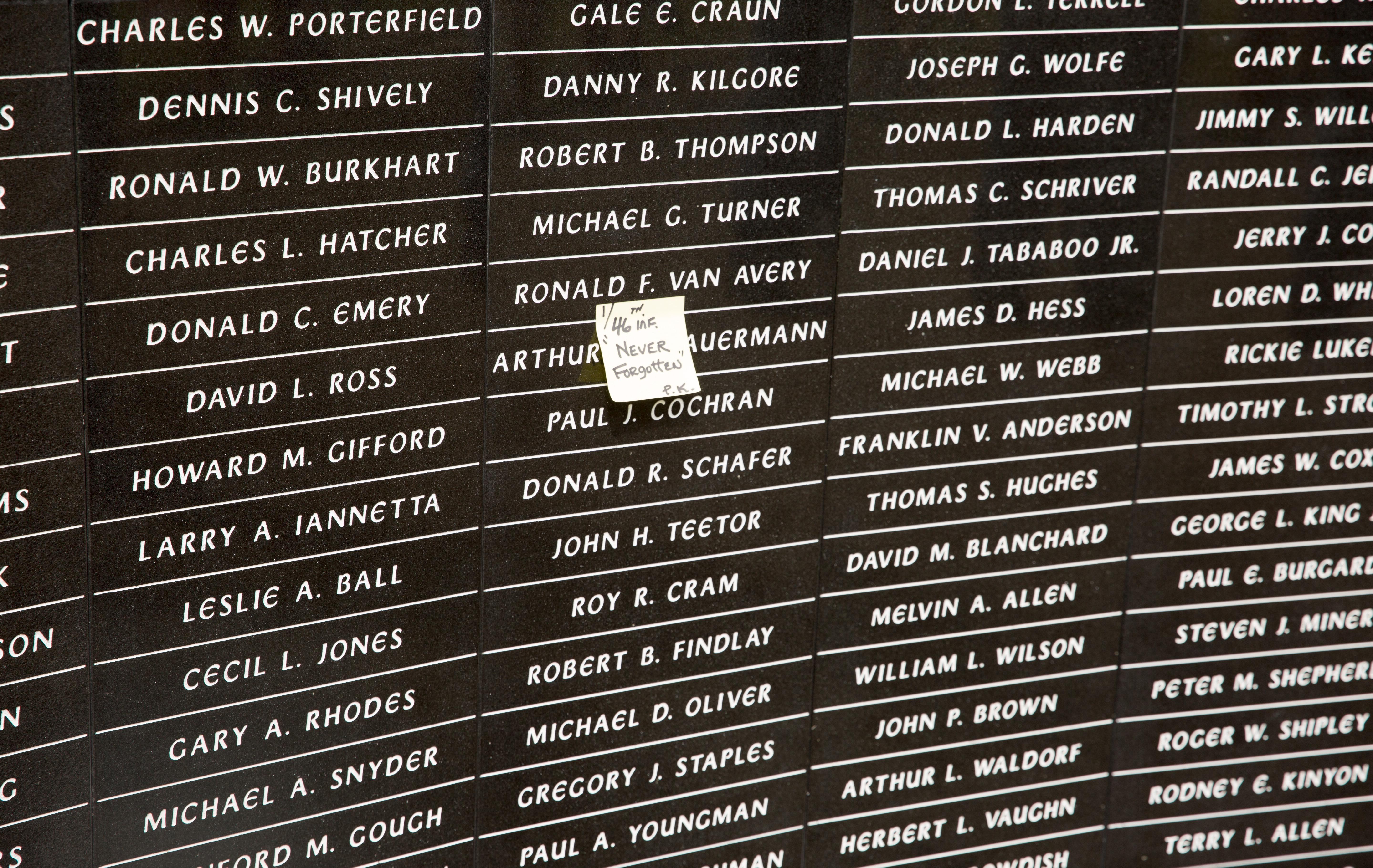 The list of names at the Vietnam War Memorial in Portland's Washington Park on Memorial Day.