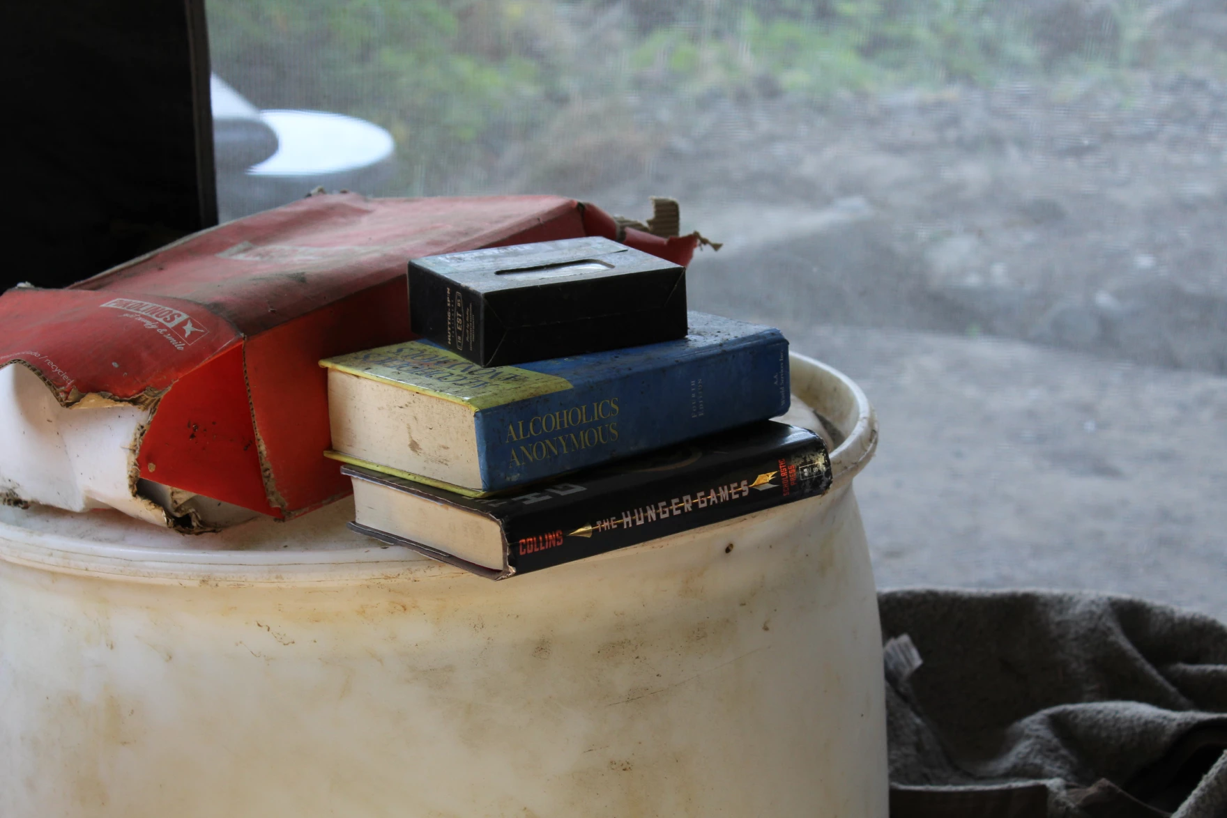 The library at one of Elk Island's homeless camps on July 16, 2025.