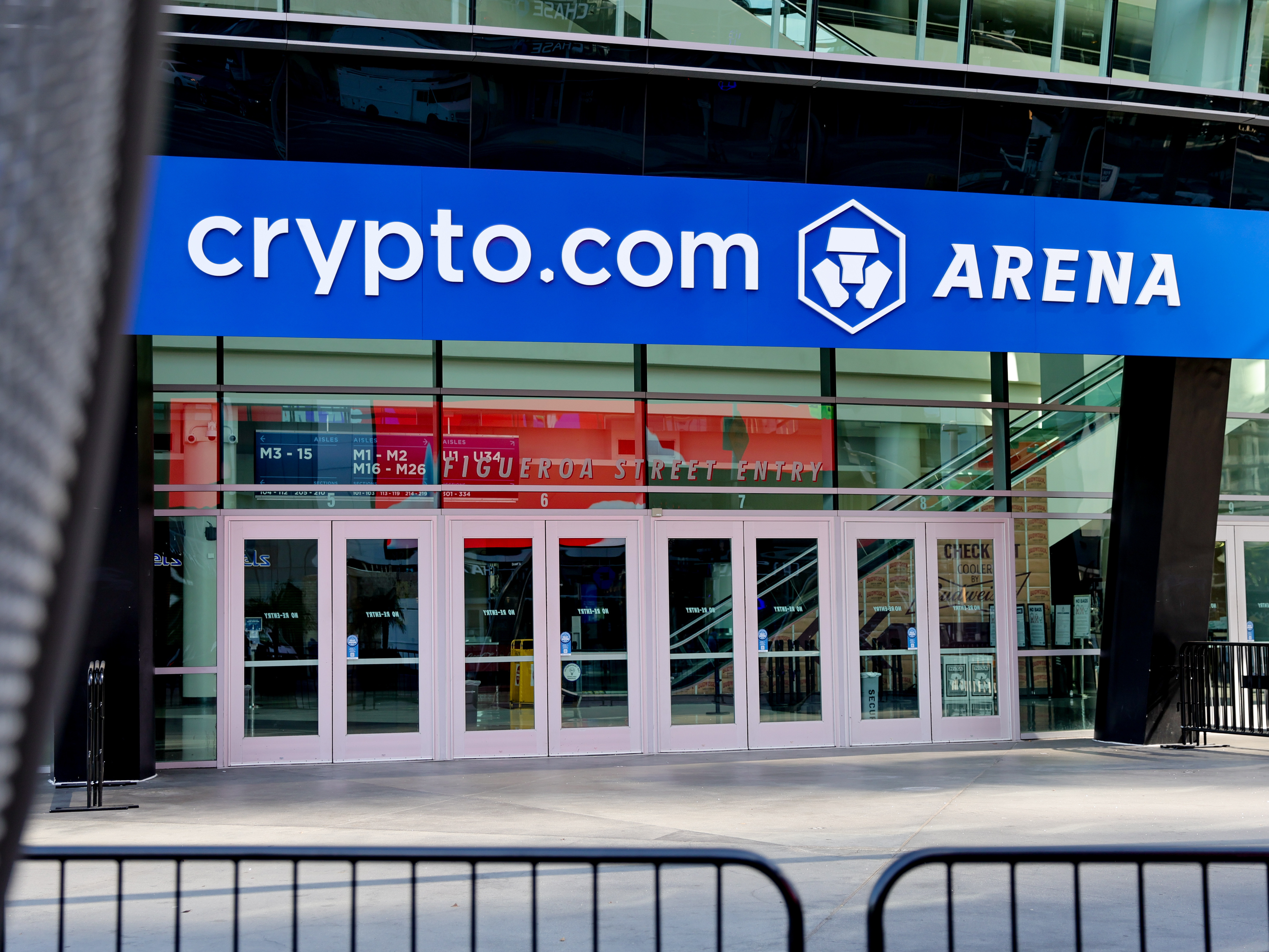 The exterior of Crypto.com Arena is seen in Los Angeles on Jan. 26. Many cryptocurrency companies hired celebrities to pitch their products and signed sponsorship deals.