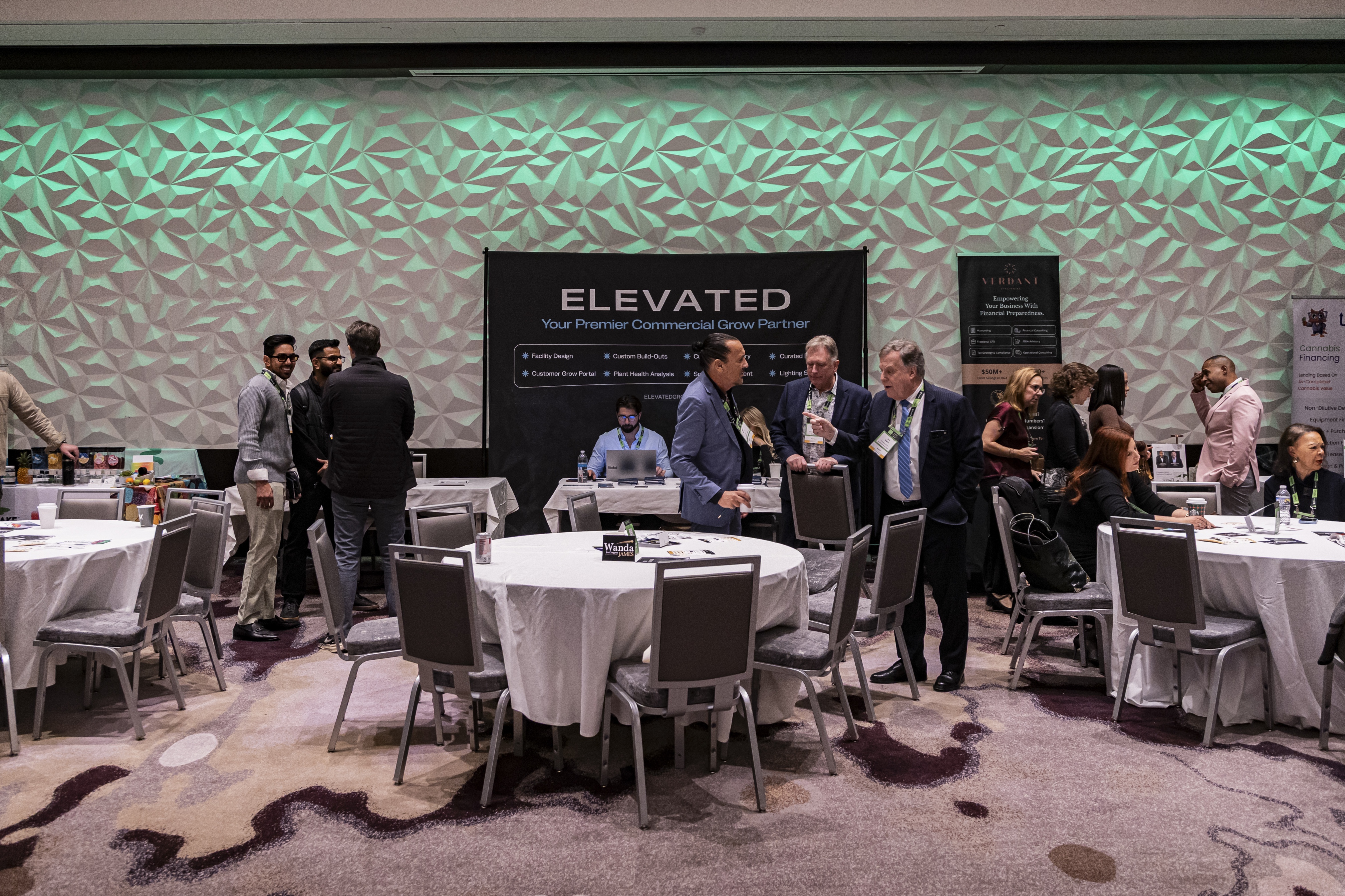 Attendees of the Cannabis Capital & Policy Summit chat with each other in Washington, D.C., on Nov. 17.