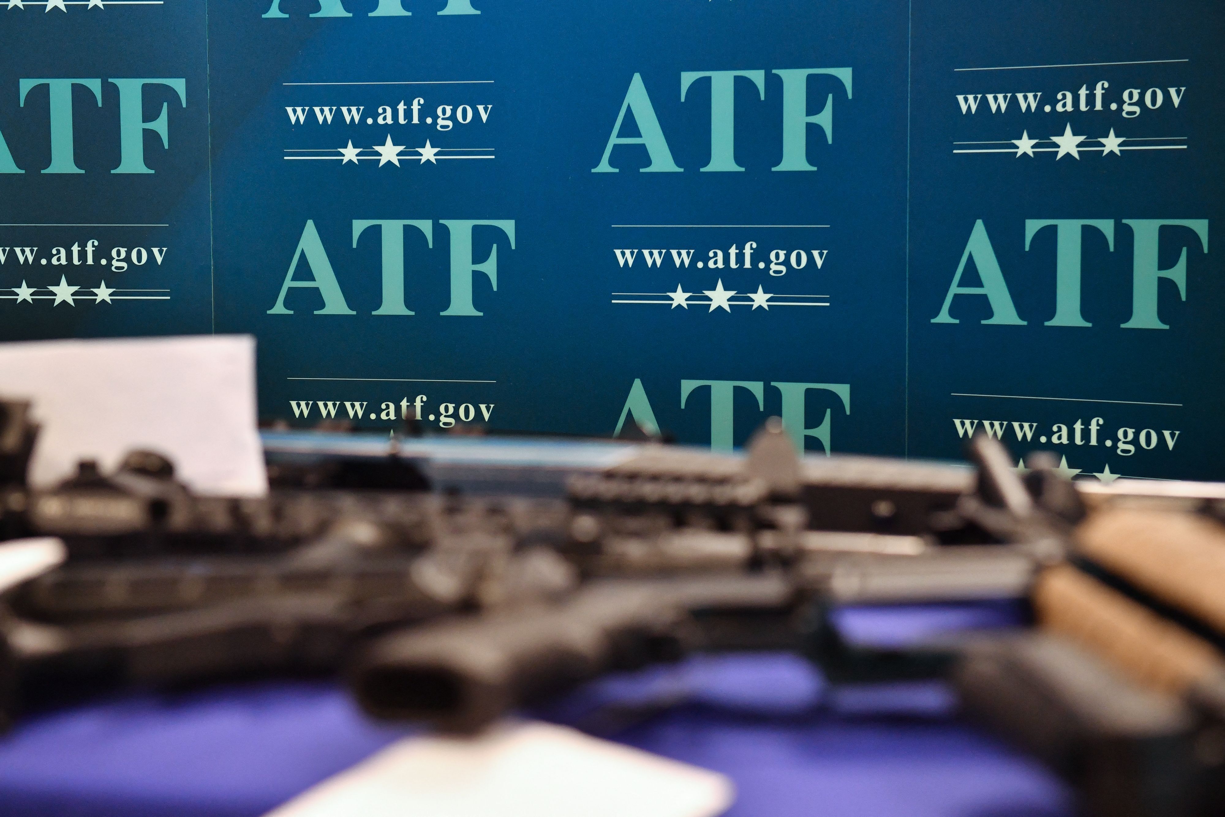 "Ghost guns" seized in federal law enforcement actions are displayed at the Bureau of Alcohol, Tobacco, Firearms, and Explosives (ATF) field office in Glendale, Calif. on April 18, 2022. Former President Joe Biden imposed a host of restrictions on gun sellers. Some of those will be eased or eliminated as the Trump administration restructures the ATF.