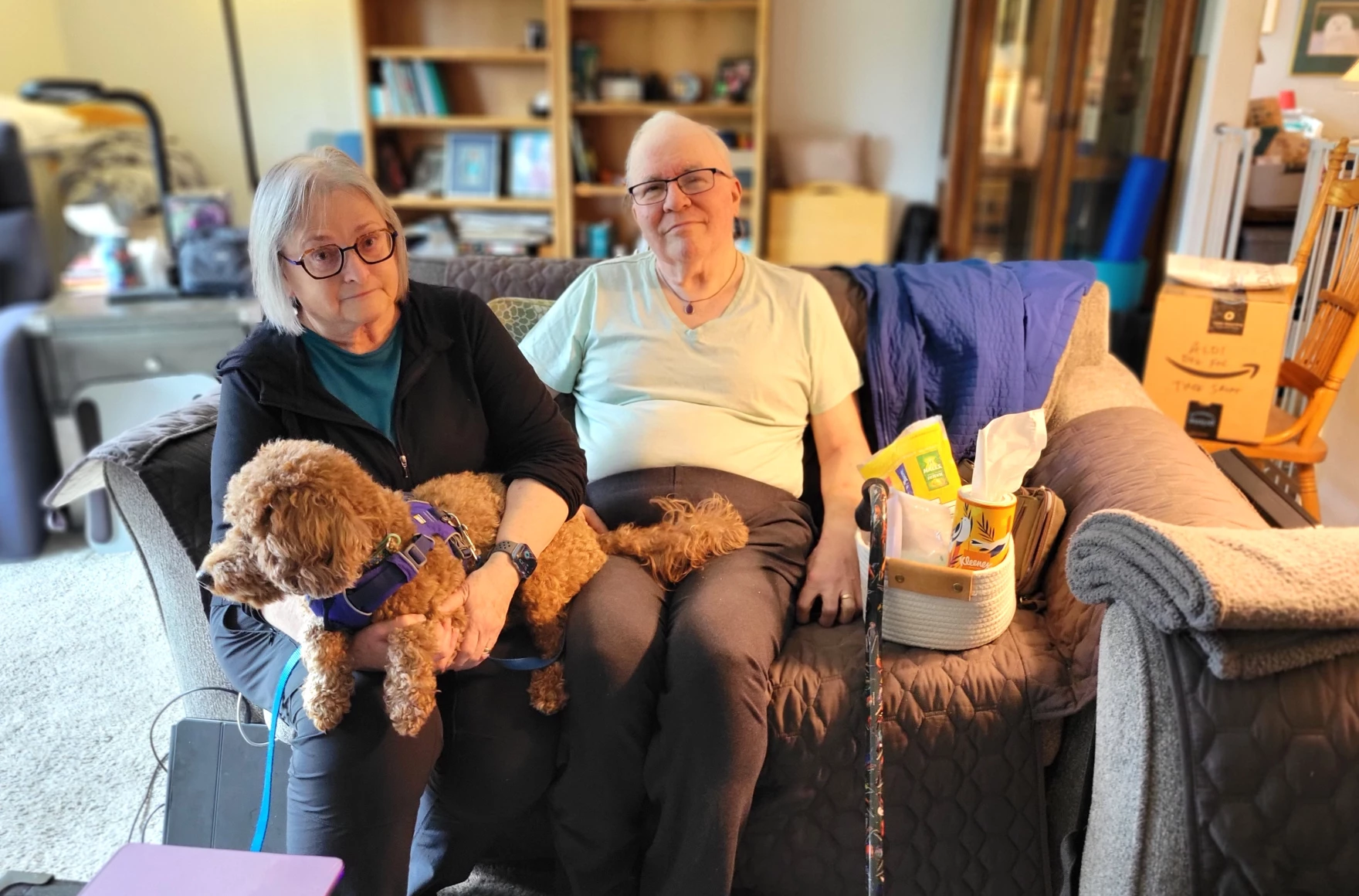 Barbara, left, and Dan Gleason, right, pictured with their dog Aldi in March. The couple said they are no longer able to see their Oregon Medical Group doctor because the system no longer accepts their insurance.