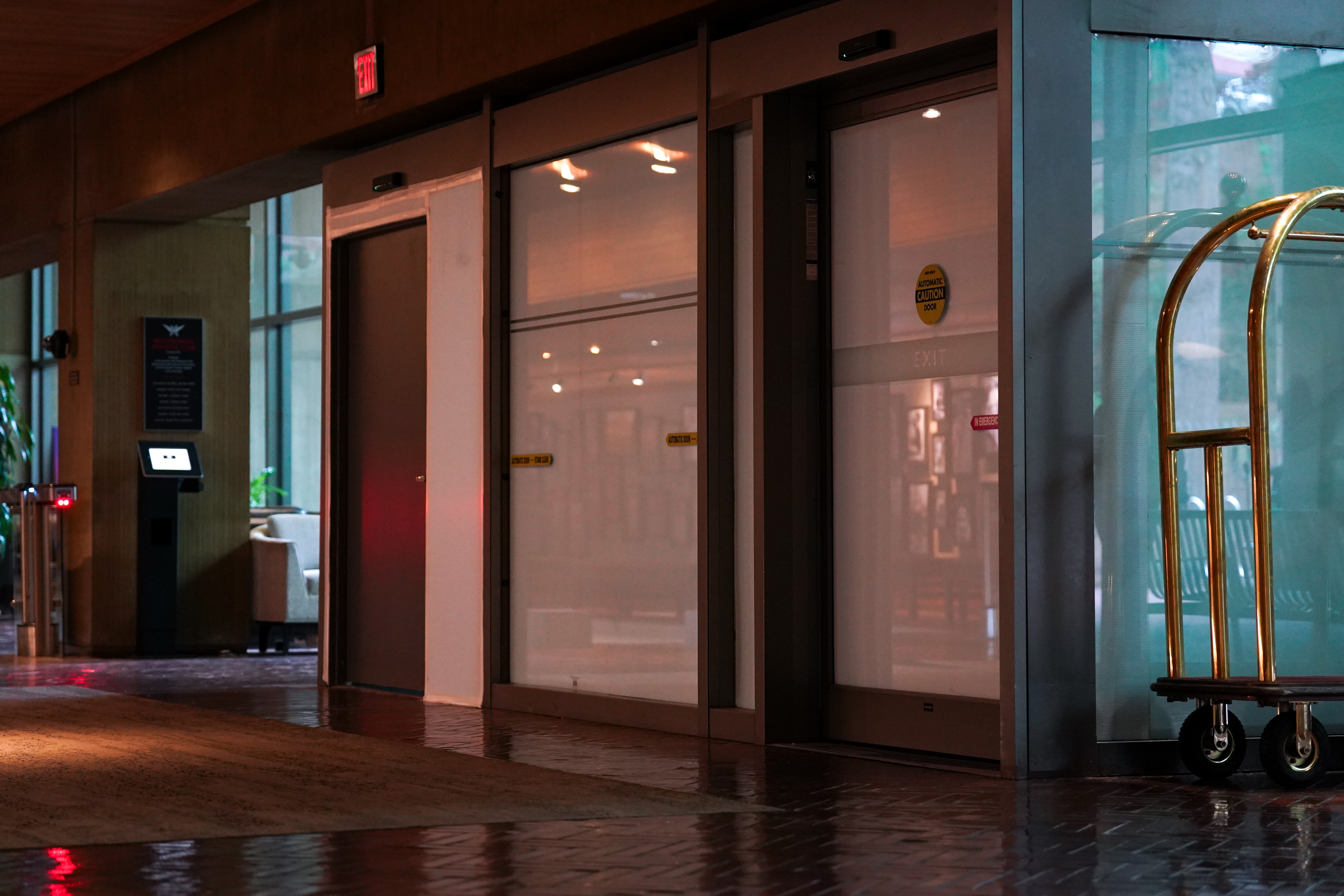 The area where former food and beverage employee Bruce Valentine Whitman crashed a rental car carrying several pipe bombs through the glass windows and into the Multnomah Athletic Club in Portland, Ore., on May 5, 2026.