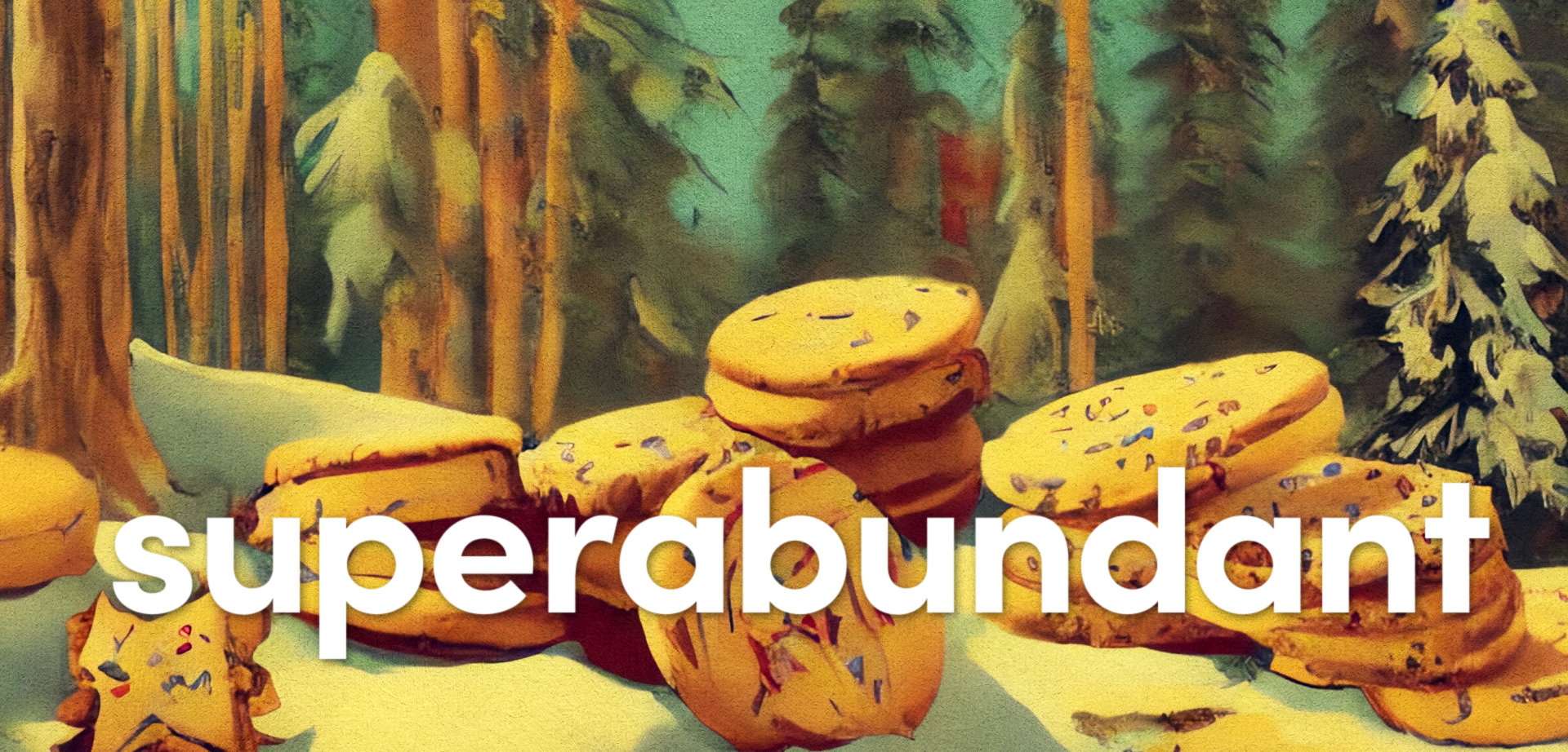 Image generated by Stable Diffusion AI using prompt "sugar cookies, biscuits, gingerbread, frosting, oil painting, by Frederic Remington, timber, fir trees, beer, pacific northwest forest, landscape, good composition"