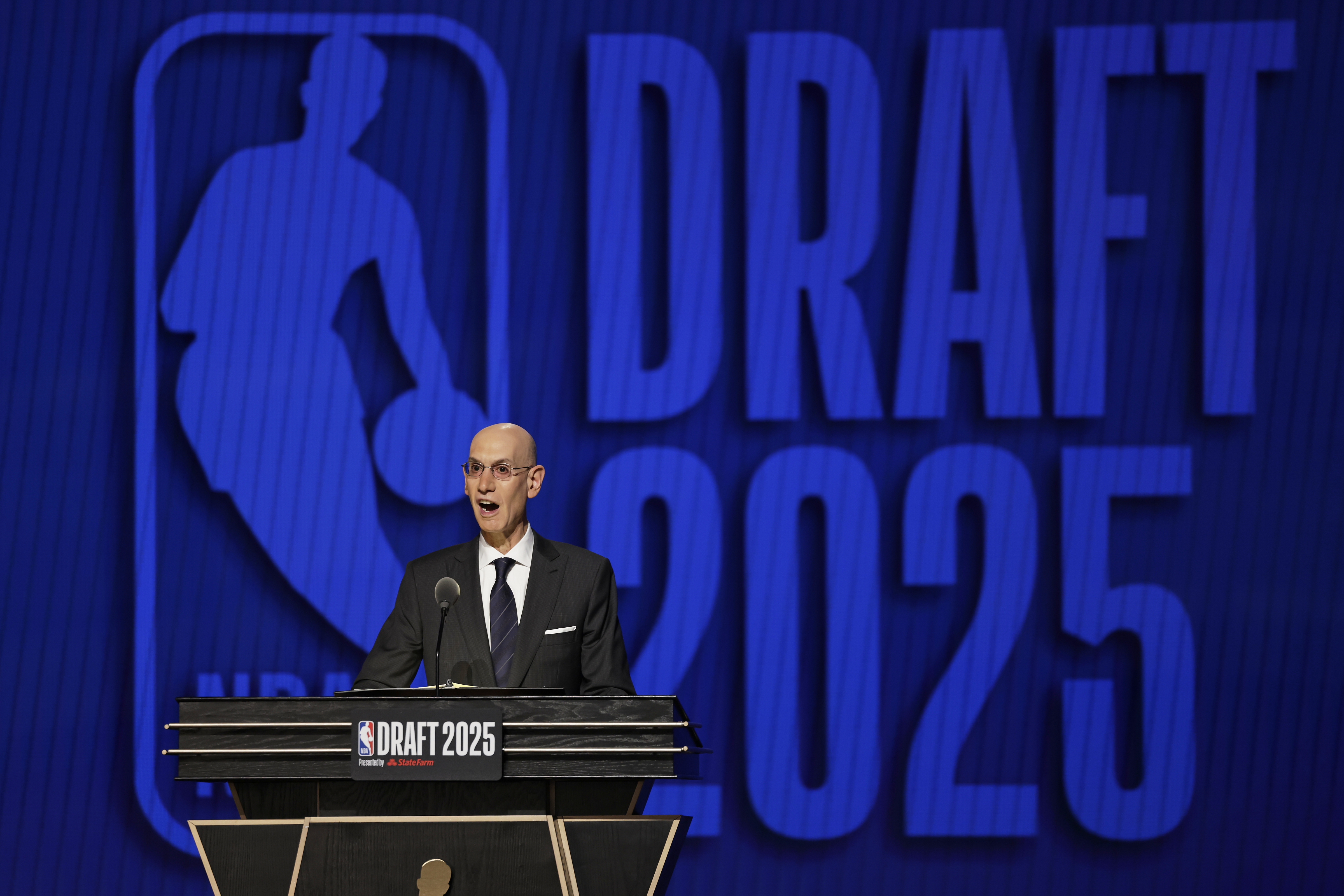 FILE - NBA commissioner Adam Silver pictured at the start of the first round of the NBA basketball draft, Wednesday, June 25, 2025, in New York.