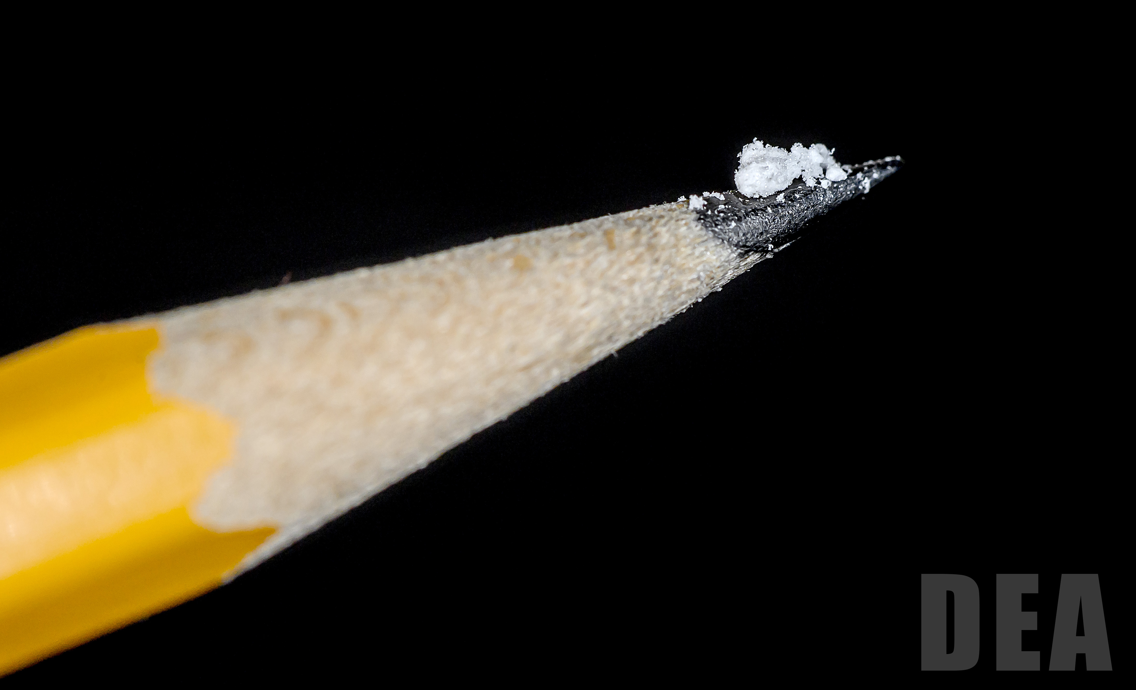 A lethal dose of fentanyl is displayed on the point of a No. 2 pencil, in this image from the DEA’s “One Pill Can Kill” campaign.