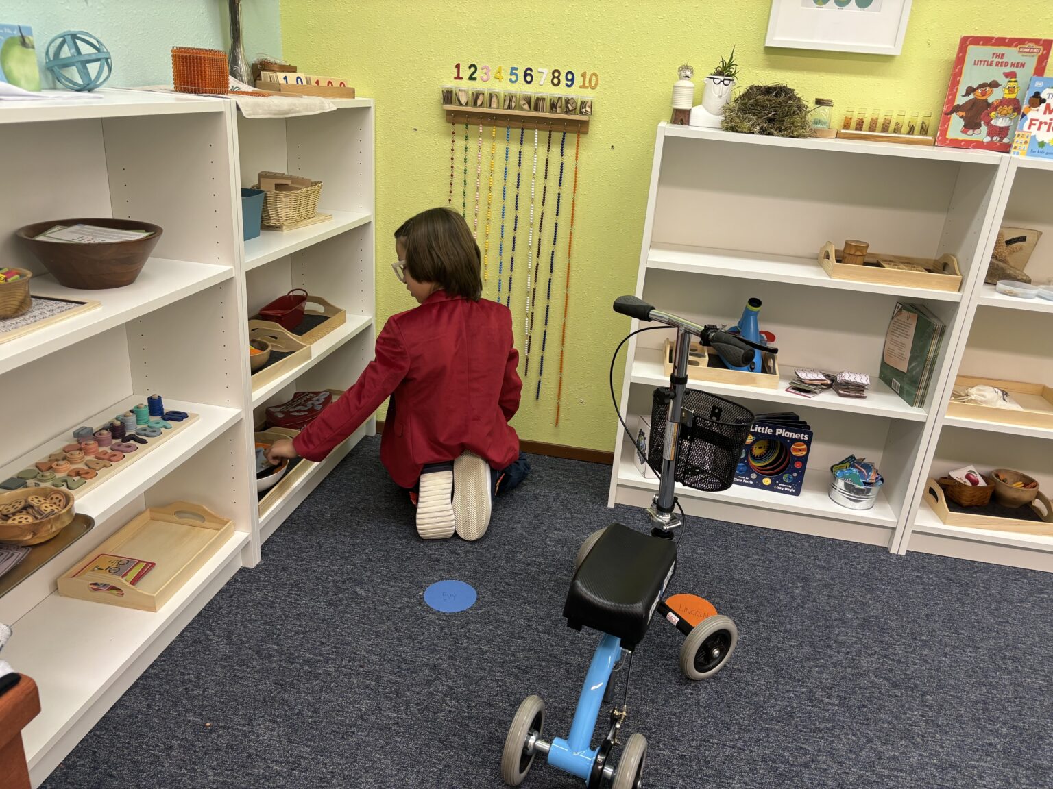 Rowan plays with toys at Gull Harbor Lutheran Preschool, where Erin Mann teaches.