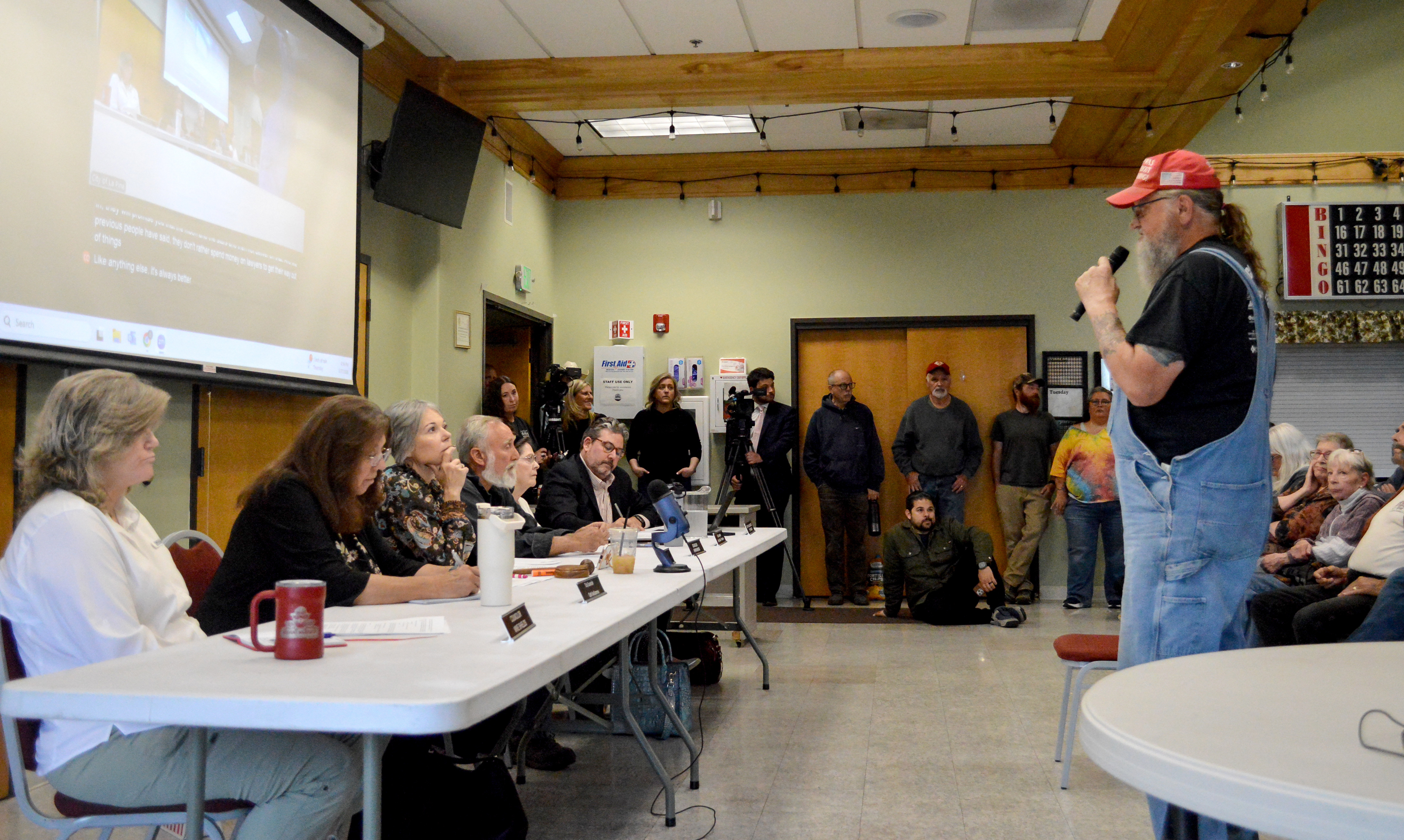 Jimmy Userich addresses La Pine City Council members Wednesday, May 27, 2026. Userich said he is “dead set against the data center.”
