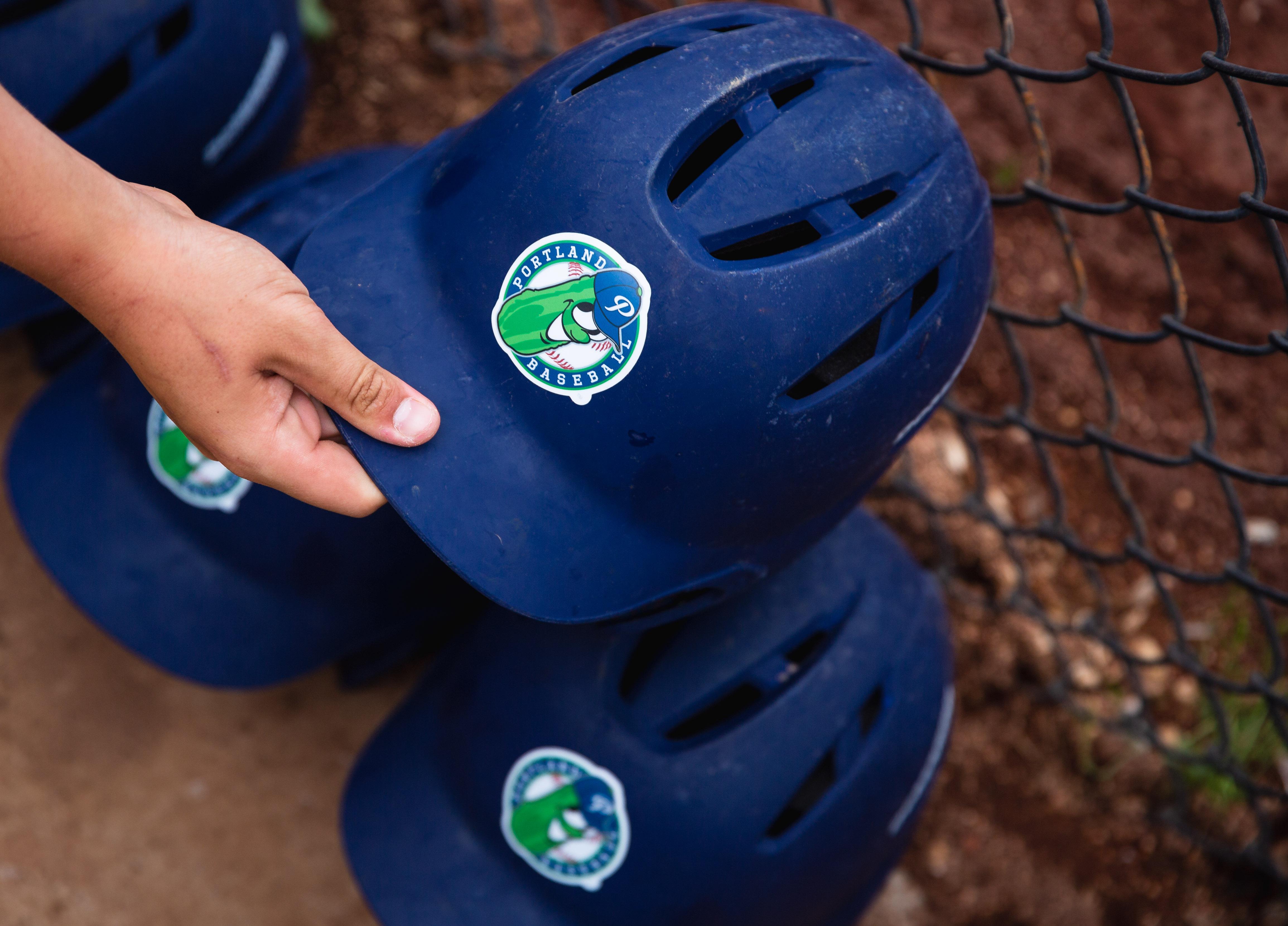 Portland Pickles helmets at a game July 10, 2019.