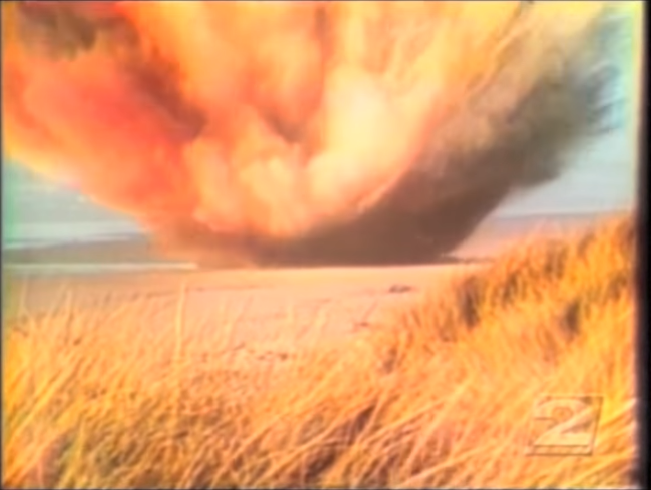 A screenshot of the moment of detonation of the rotting sperm whale as capture by KATU on Nov. 12, 1970, in Florence, Ore.