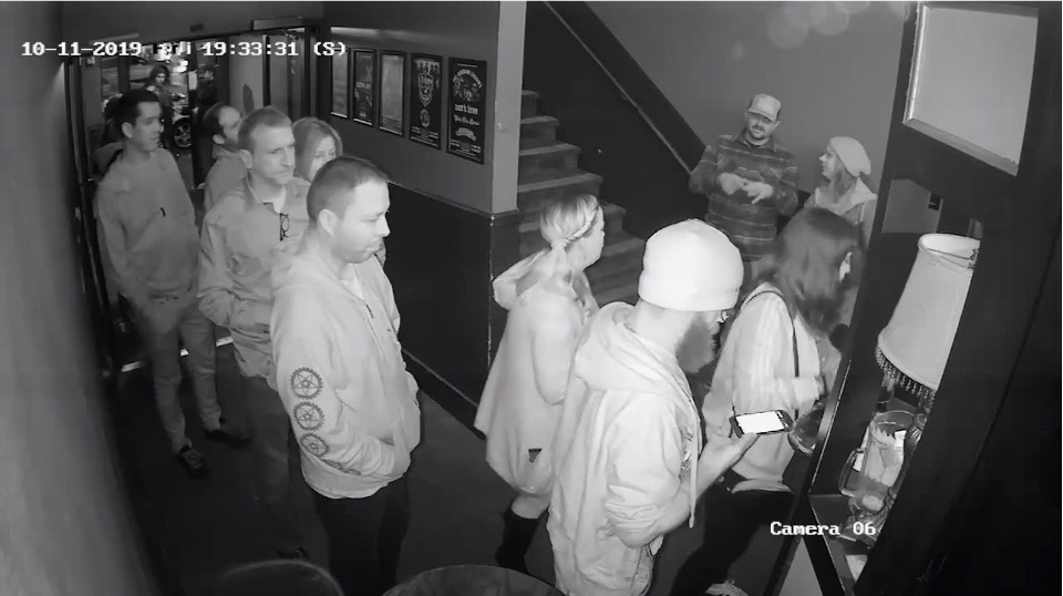 Security camera footage shows Christopher Knipe (center) in line at the Bossanova Ballroom on, October 11, 2022, the night Sean Kealiher was killed in Northeast Portland. Knipe had previously told police he was at home.