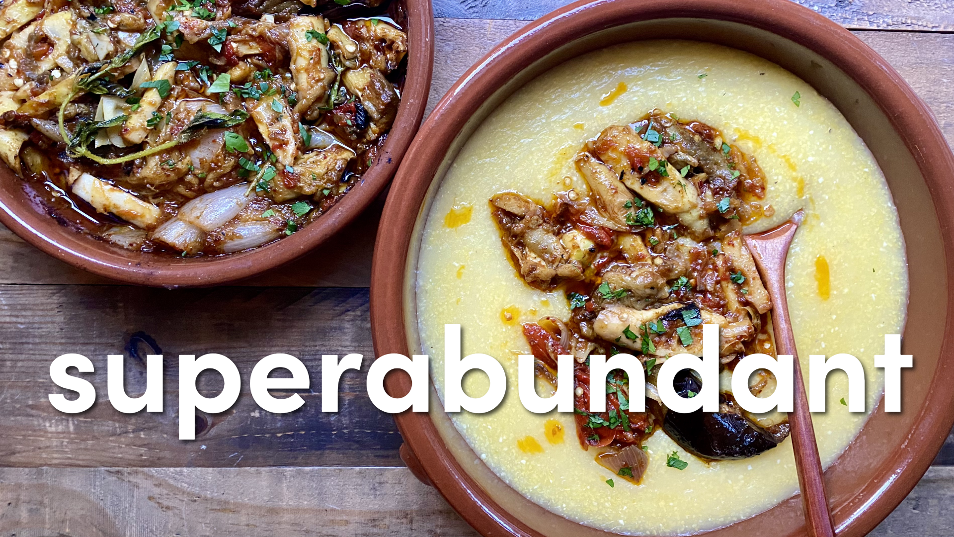 Calabrian “congee” with eggplant, chiles, onions and bamboo shoots