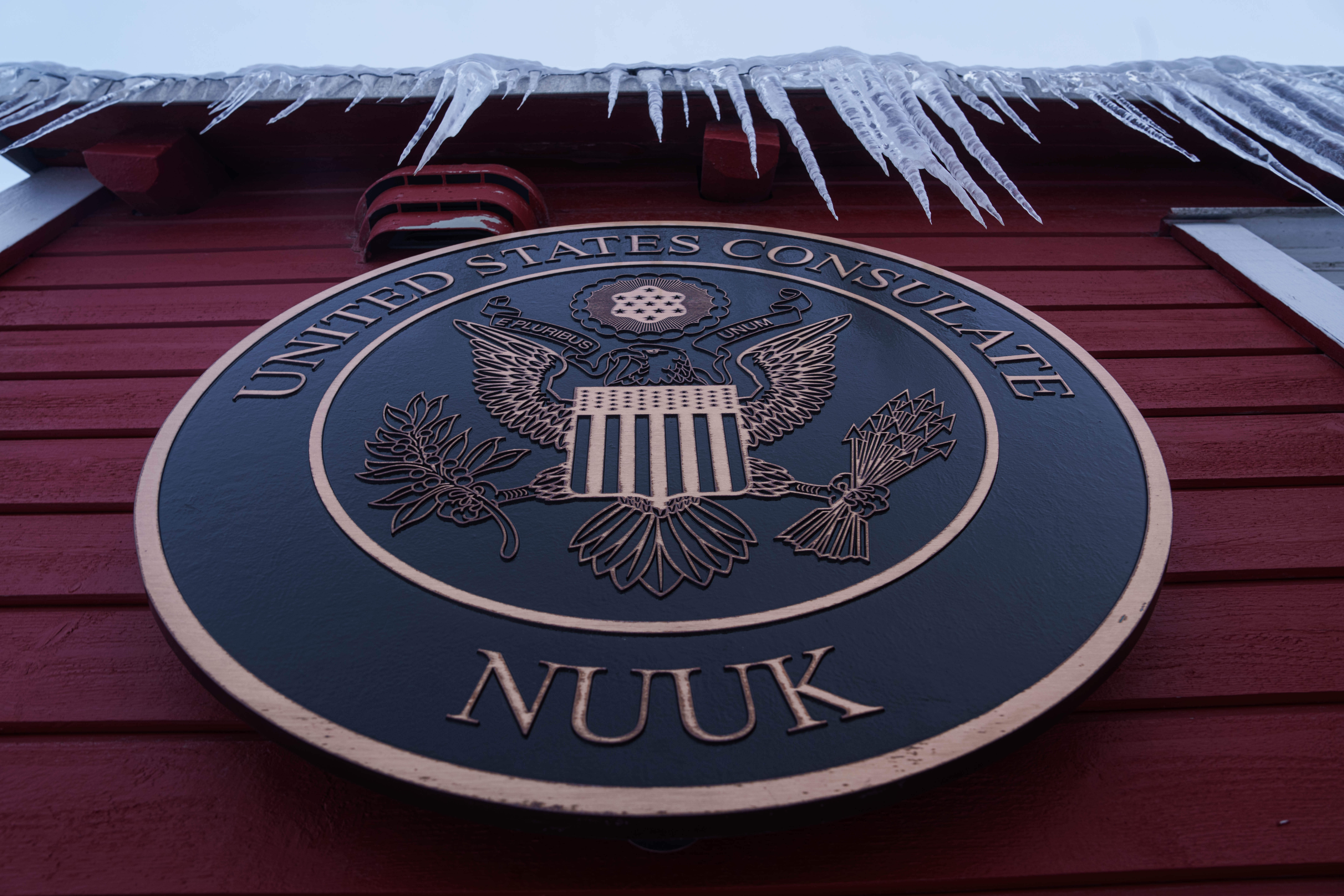 Icicles hang from the roof of the US consulate in Nuuk, Greenland, on Friday, Jan. 16, 2026.