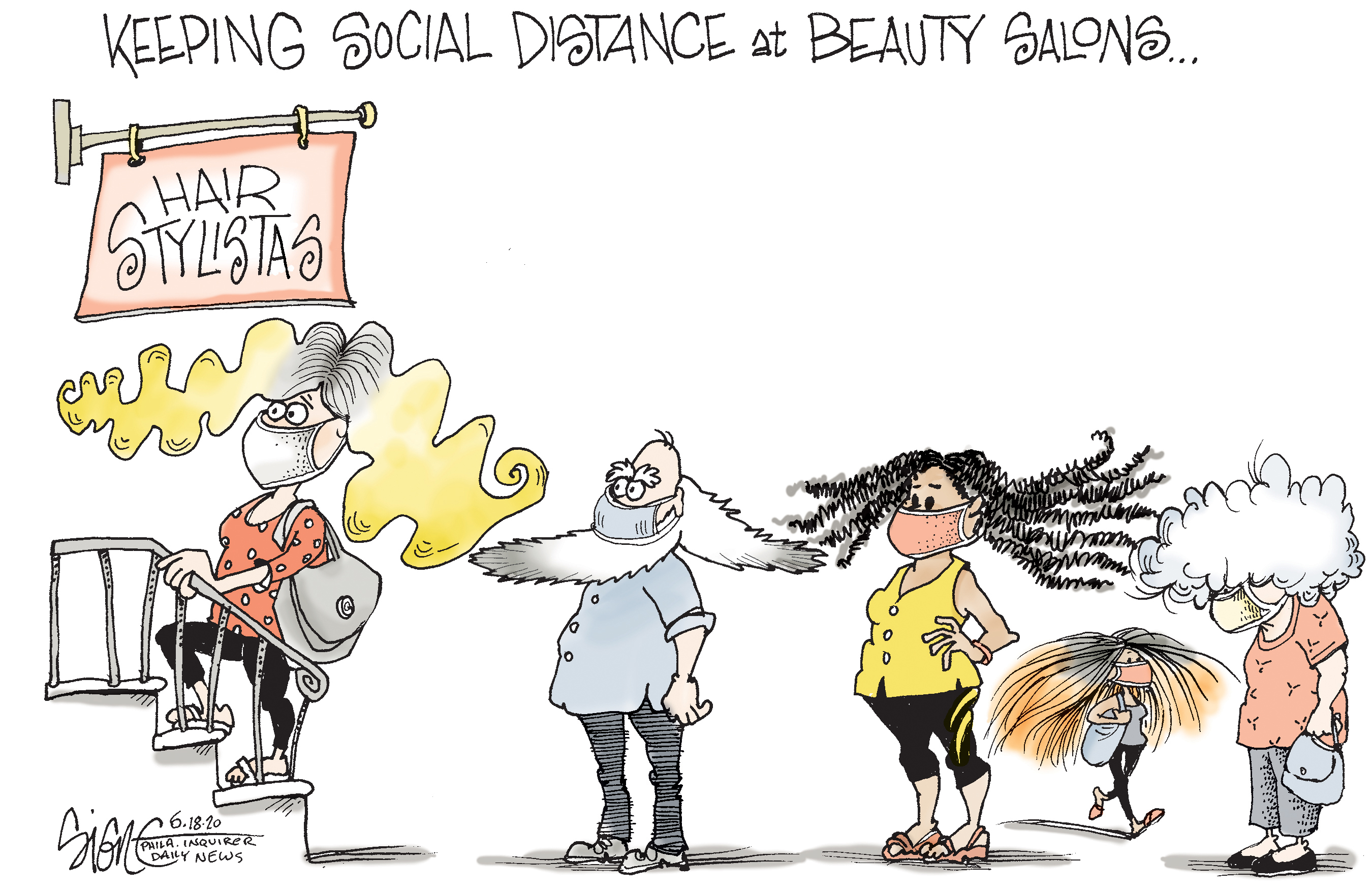 Political Cartoon Hair Salon Social Distancing