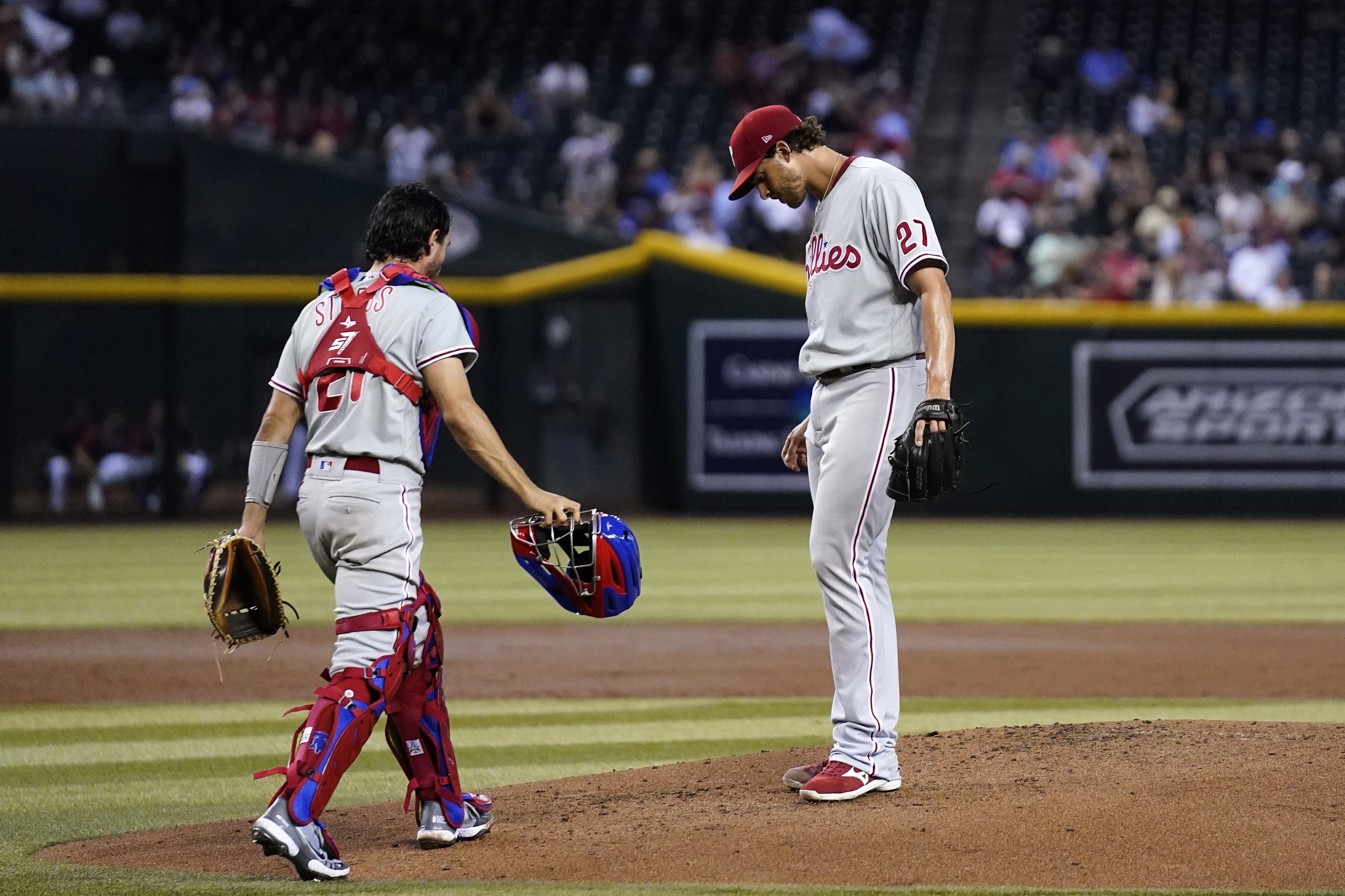 Harper hits 2 solo home runs, Nola pitches 5 innings as Phillies beat Blue  Jays 9-4 - The San Diego Union-Tribune